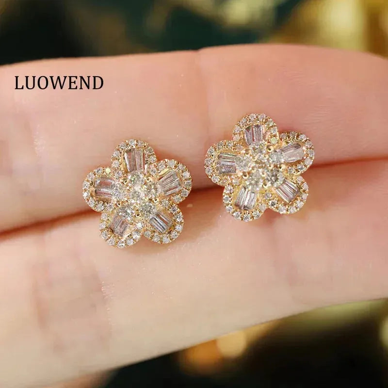 18K Yellow Gold Diamond Stud Earrings for Women - 0.79ct Natural Diamond Flower Design Wedding Jewelry | Romantic Gift for Anniversary, Engagement & Special Occasions