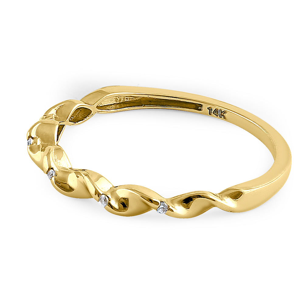 14K Yellow Gold Wave Twist Diamond Ring for Women - Elegant Stackable Band, Perfect for Engagement, Wedding, Anniversary & Everyday Wear