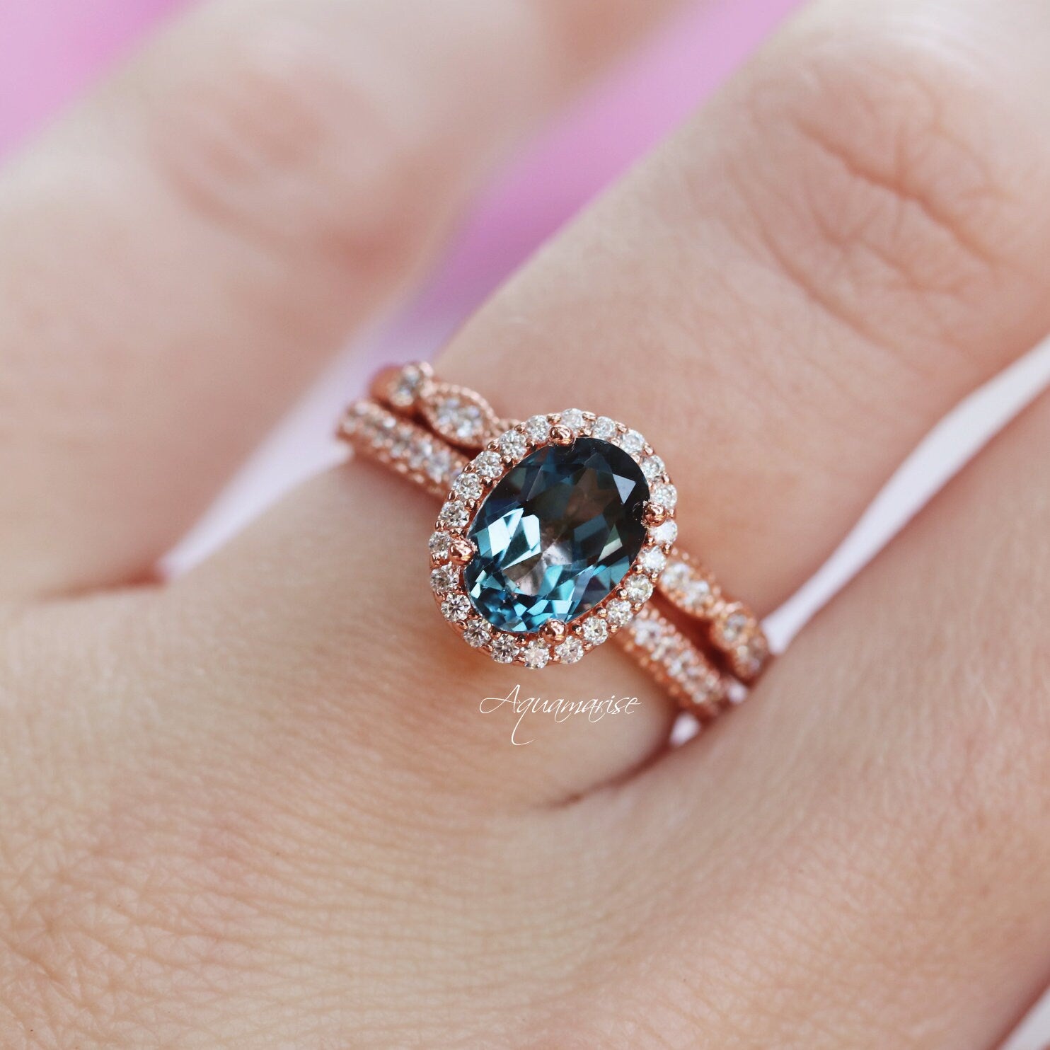 14K Solid Rose Gold Iris Oval London Blue Topaz Engagement Ring – Perfect for Proposals, Anniversaries & Special Occasions