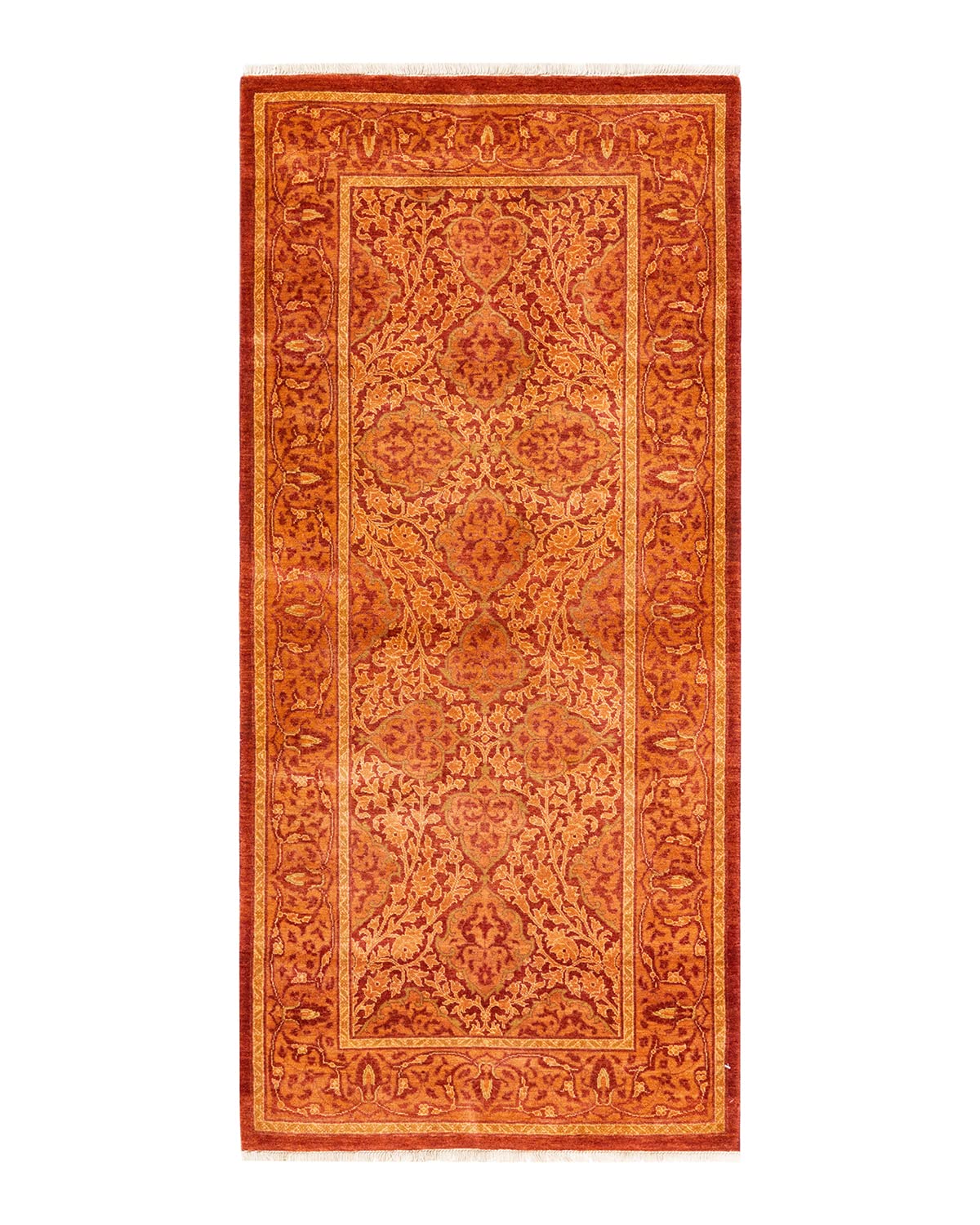 Handmade Wool Oriental Mogul Orange Runner Rug - Traditional Hand-Knotted Design for Living Room, Bedroom & Hallway Decor