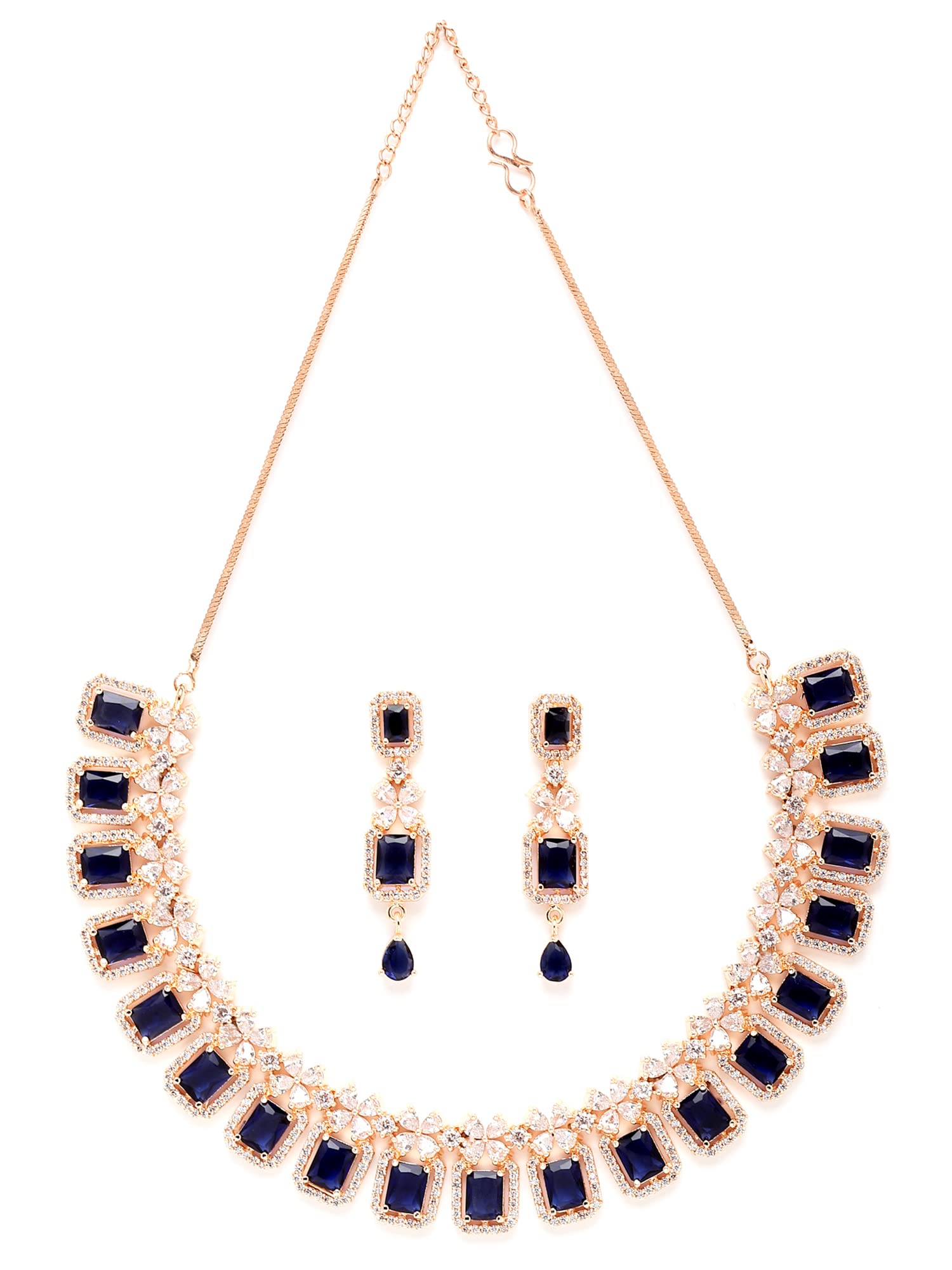 Rose Gold Plated Blue AD Necklace Set for Women - Elegant Jewelry Gift for Her, Birthday, Anniversary & Special Occasions