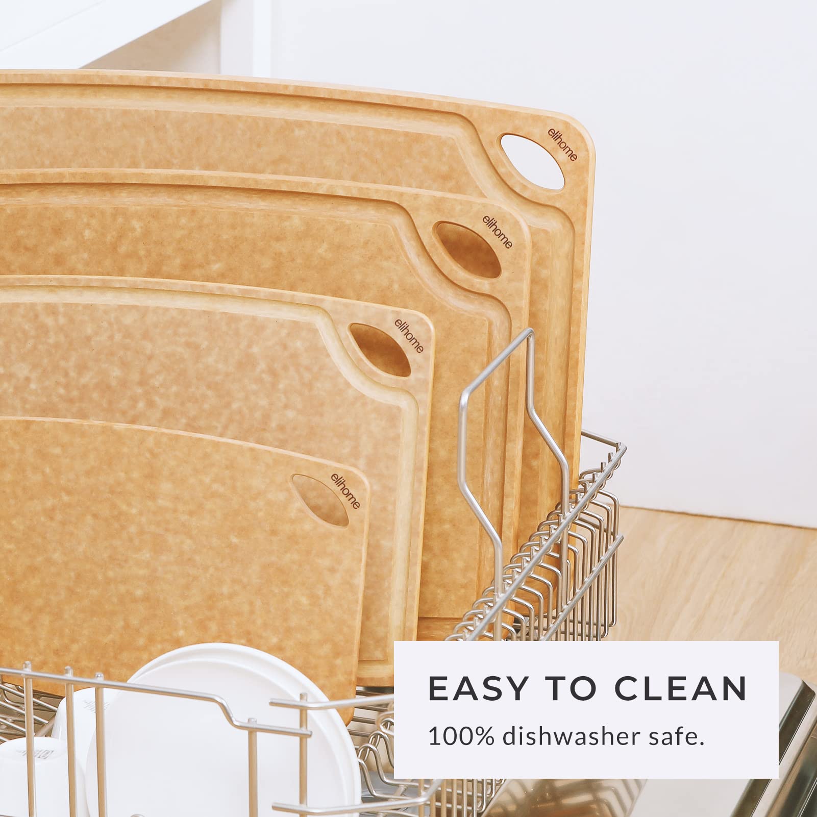 Premium 4-in-1 Wood Fiber Cutting Board Set - Non-Porous, BPA Free & Dishwasher Safe - Eco-Friendly Kitchen Chopping Boards with Juice Grooves & Ergonomic Handles - Perfect for Meal Prep, Slicing Meat, Vegetables & Fruits - Made in USA