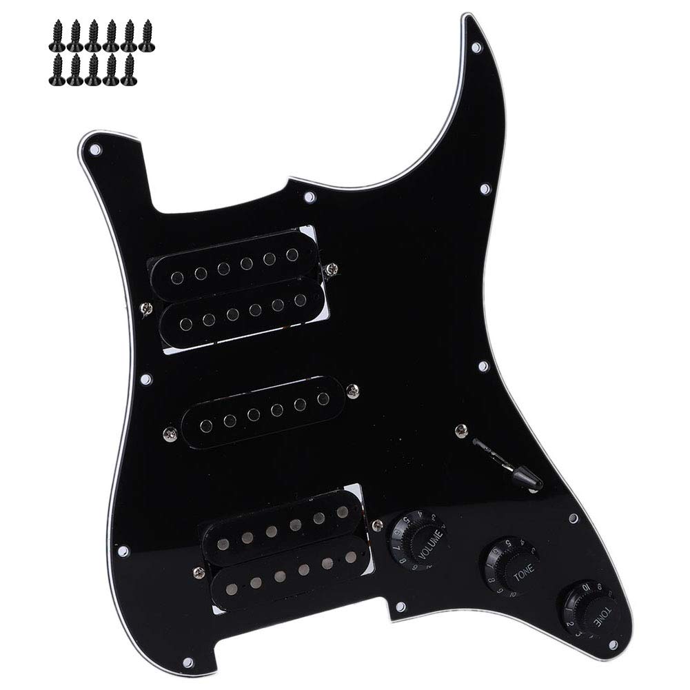 HSH Pickup Loaded Prewired Electric Guitar Pickguard - Metal PVC Pickguard for Strat with Humbucker (Black) | Perfect for Guitar Upgrades & DIY Repairs