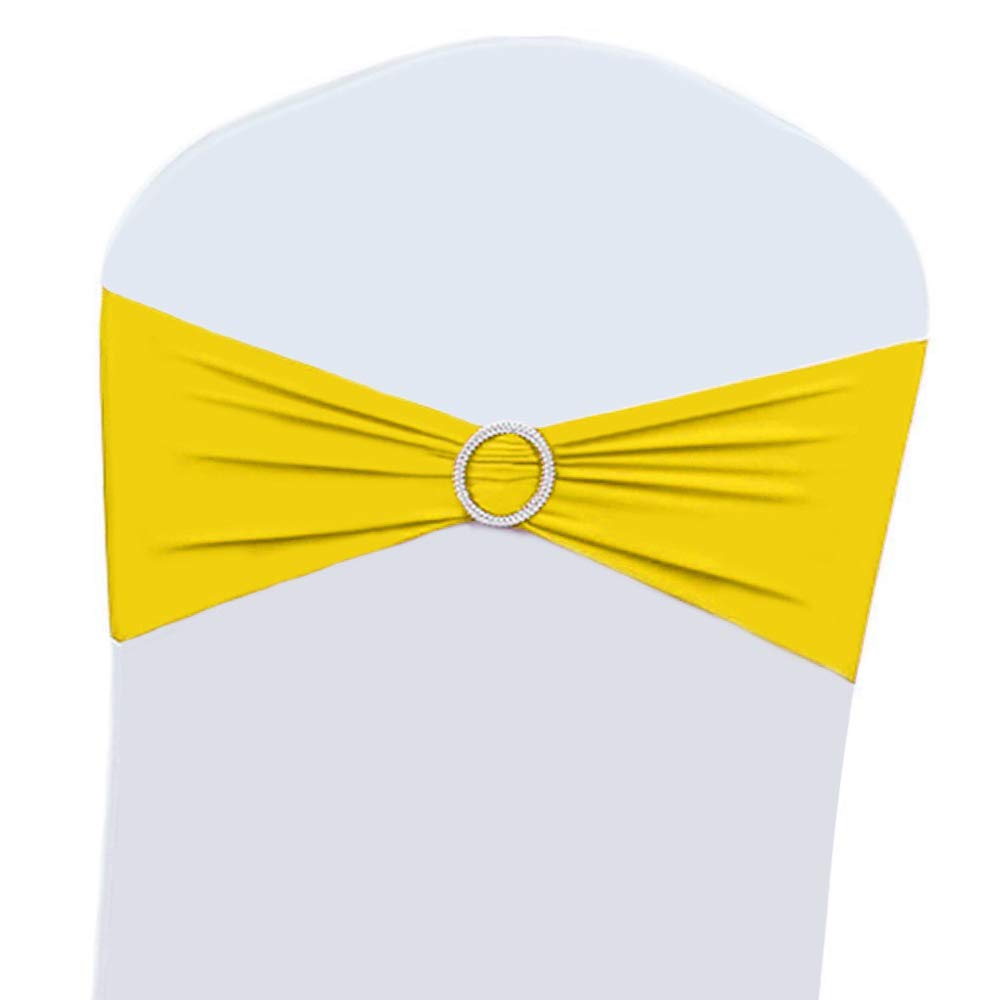 75PCS Stretch Chair Sashes Bows with Buckle - Decorative Chair Bands for Wedding, Hotel Banquet & Birthday Party Decor (Yellow) - Perfect for Indoor/Outdoor Events, Table Settings & Special Occasions