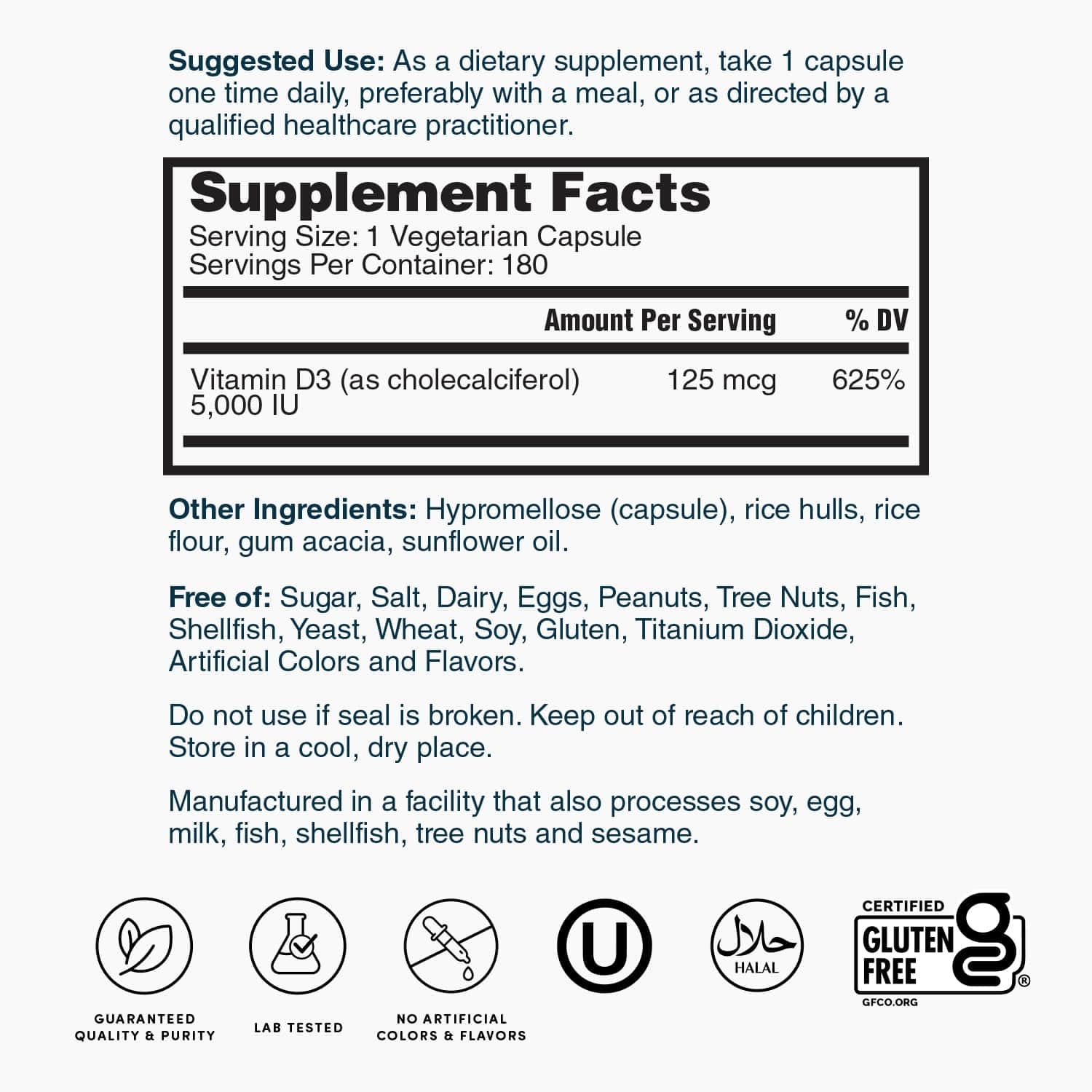 Nature's Lab Vitamin D3 5000 IU (180 Softgels) - 6 Month Supply for Immune Support, Bone Health & Heart Function | Gluten Free, Non-GMO Supplement | Supports Energy, Mood & Muscle Strength for Active Lifestyles