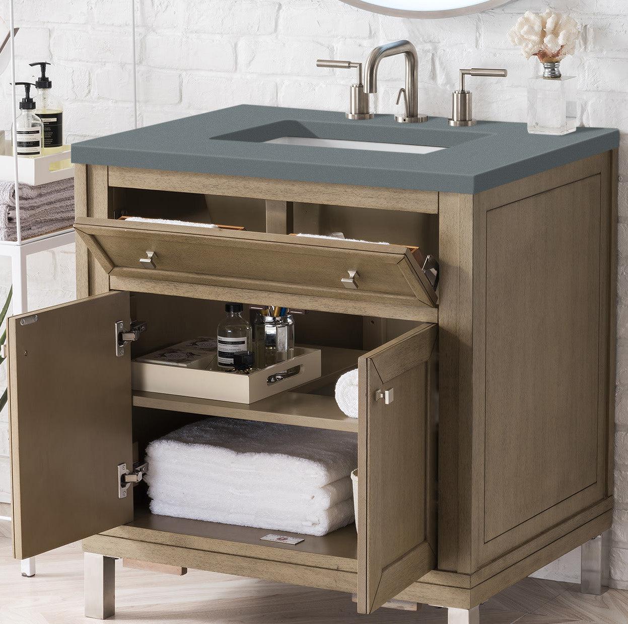 James Martin Vanities Chicago Collection 30-Inch Single Bathroom Vanity in Whitewashed Walnut with Countertop Options - Perfect for Modern Bathroom Renovations & Small Space Solutions