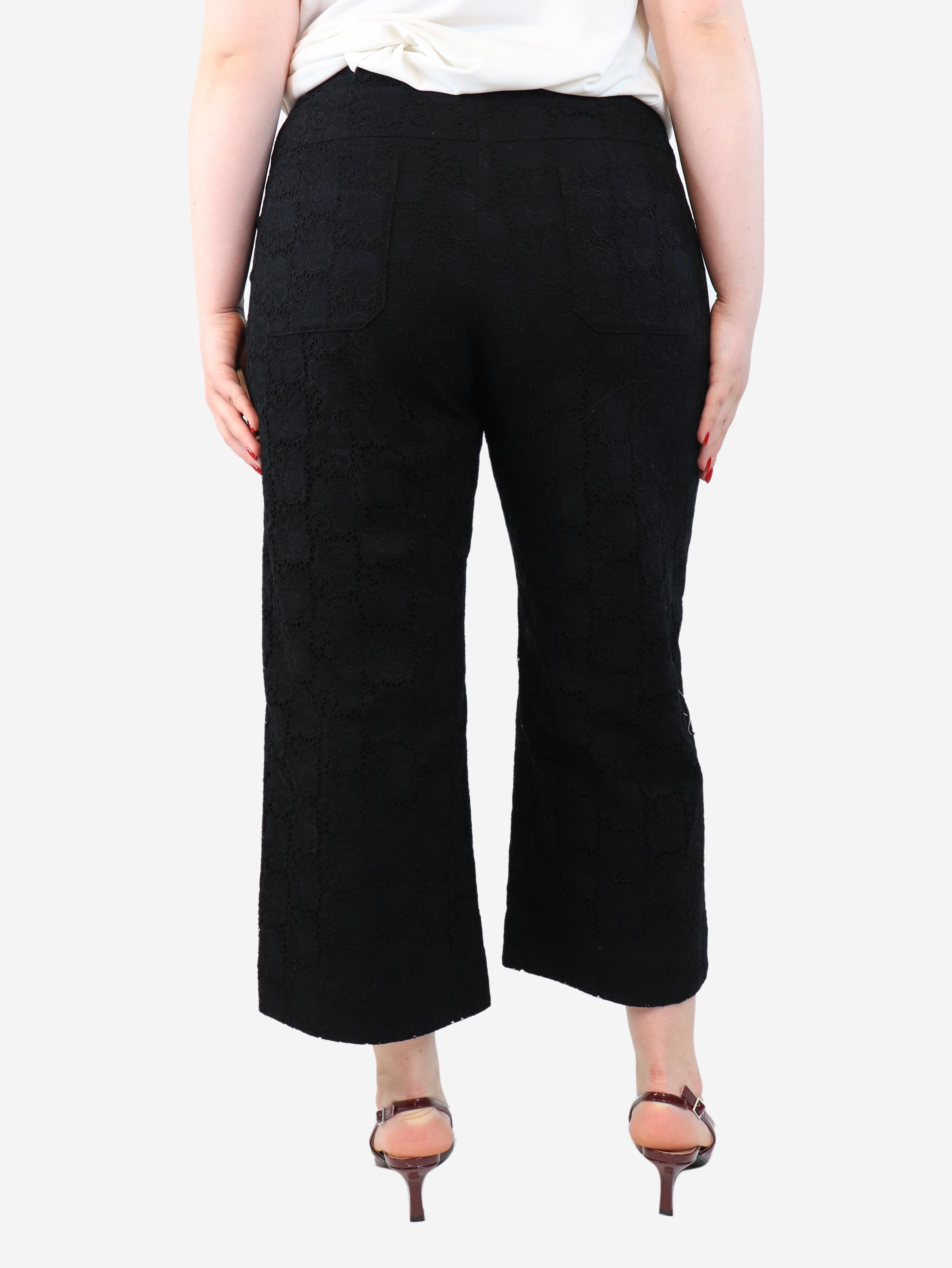 Elegant Black Broderie Anglaise Trousers - UK Size 14 | Floral Embroidered Wide Leg Pants for Women | Perfect for Summer Outfits, Beach Vacations & Boho Chic Style