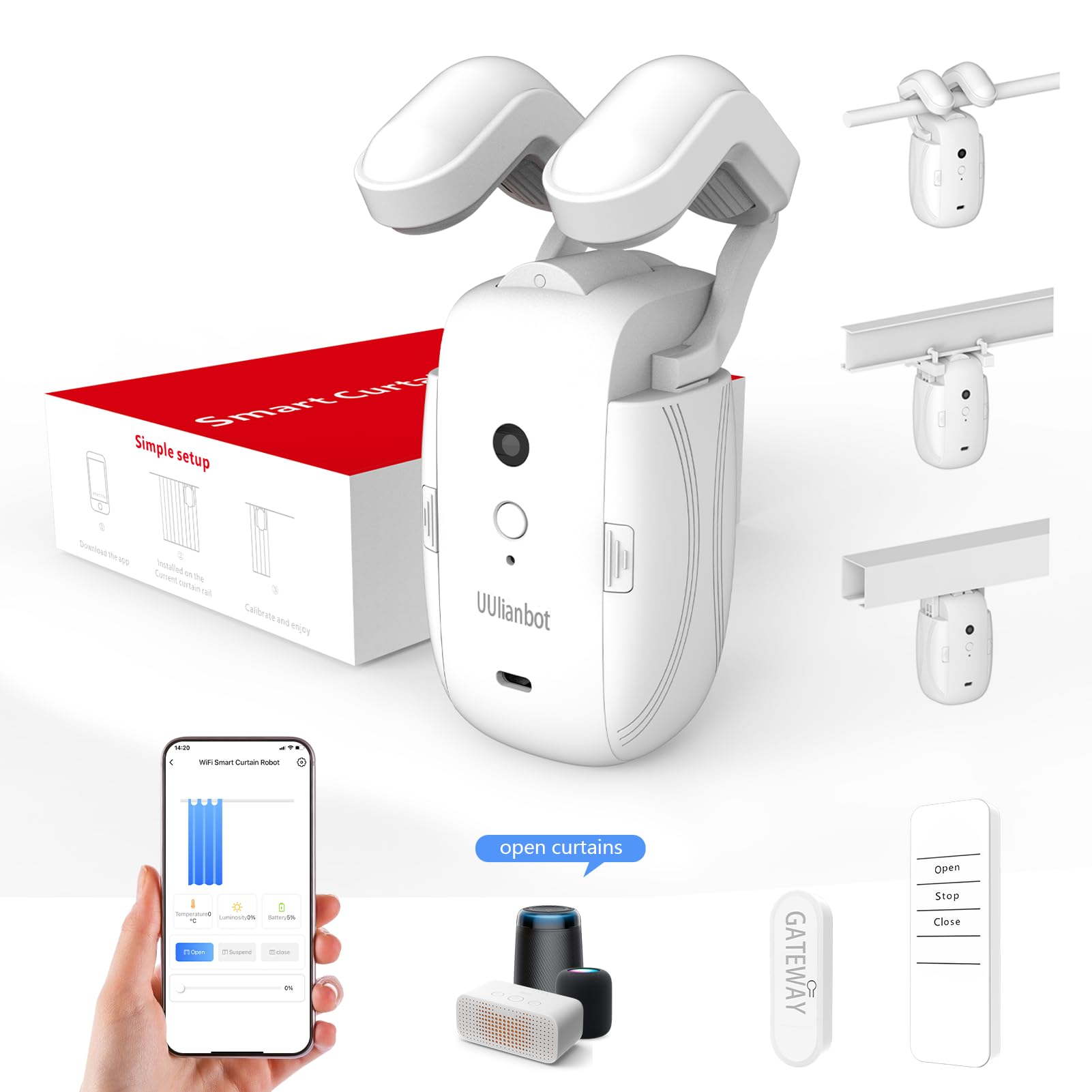 Smart Electric Curtain Opener & Closer - Automatic Bluetooth Motorized Curtain System for Roman/U/T Rails, Works with Alexa & Google Home, App/Timer Control, Remote Included - Perfect for Smart Homes, Bedrooms & Living Rooms