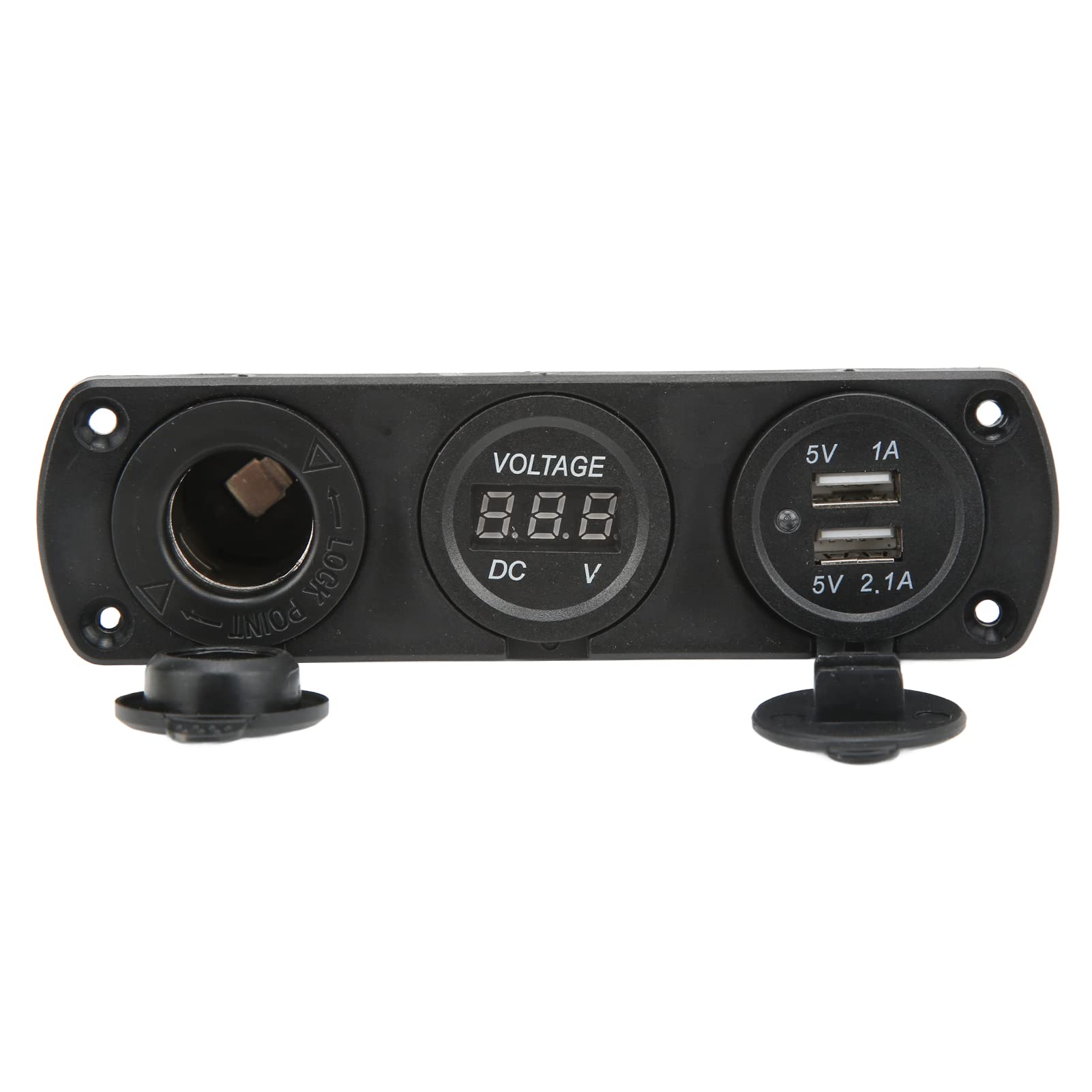 Dual USB Car Charger with LED Voltmeter - 3-in-1 Cigarette Lighter Socket & USB Outlet Panel for Truck, Marine, RV - Fast Charging for Phones, GPS & Dash Cams While Driving