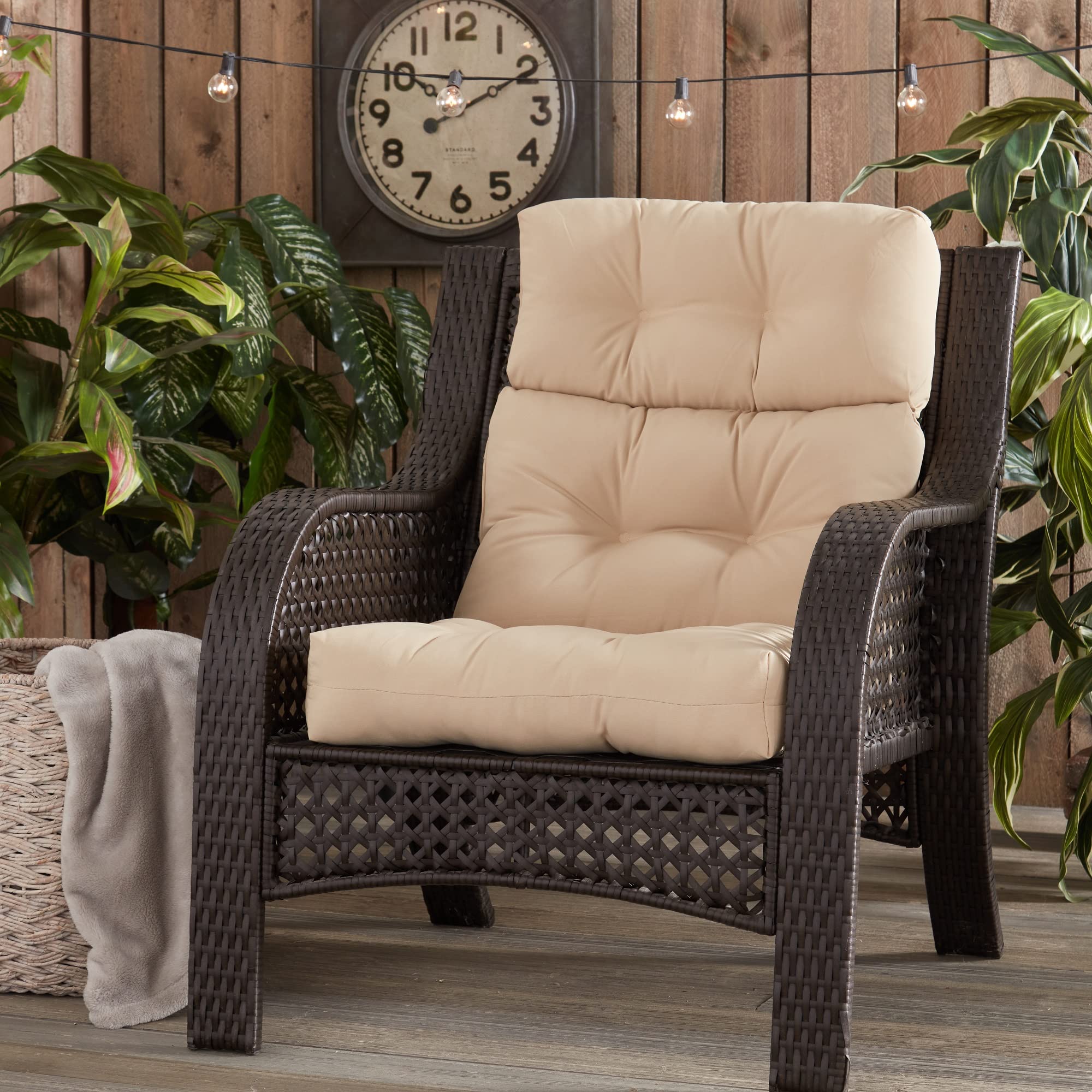 South Pine Porch Outdoor High Back Chair Cushion - Waterproof & UV Resistant Patio Furniture Cushion (1-Pack, Stone Color) for Garden, Deck, and Poolside Relaxation