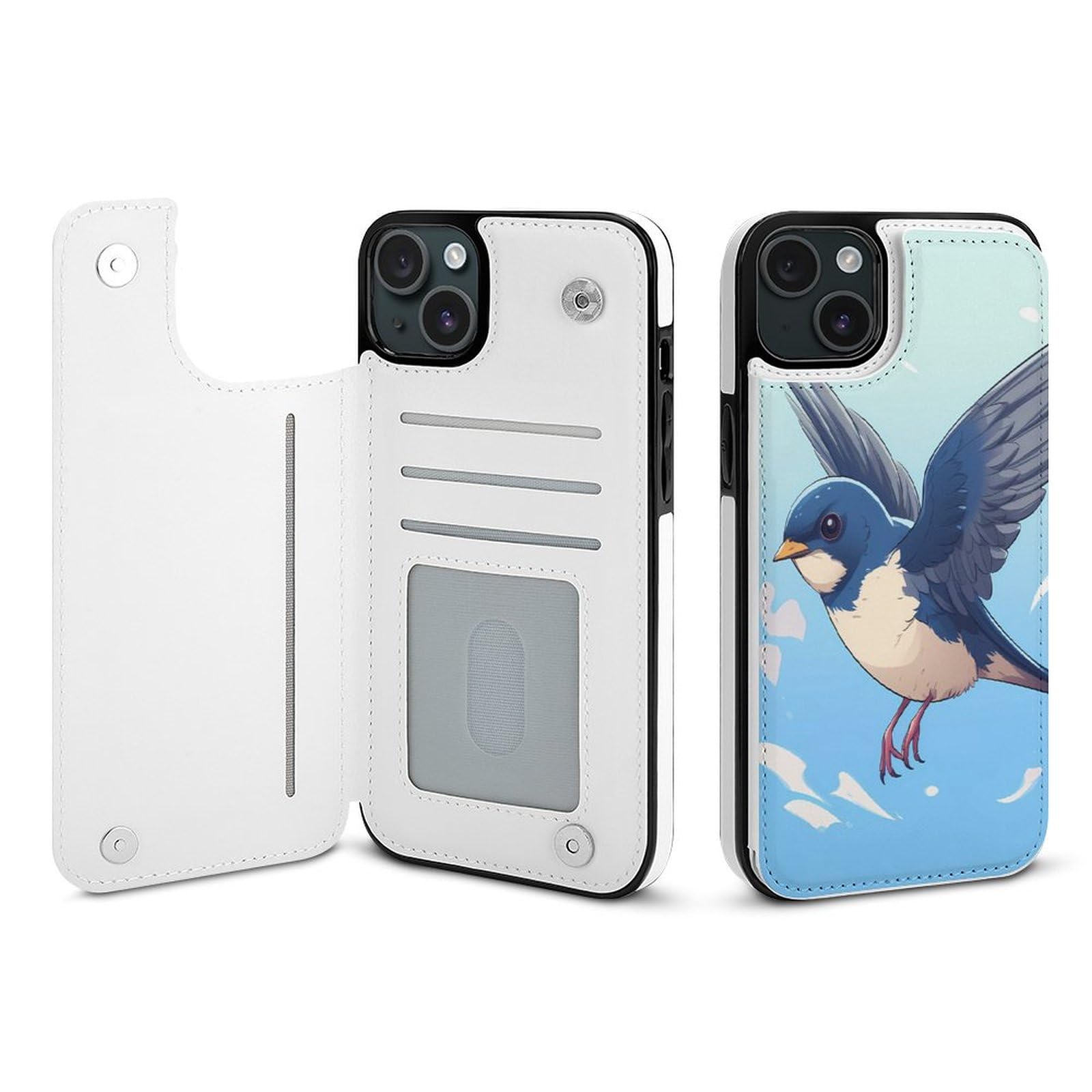 Cute Swallow Pattern Flip Wallet Phone Case with Card Holder - Compatible with iPhone 15 Plus - Stylish & Functional for Everyday Use, Travel, and Shopping