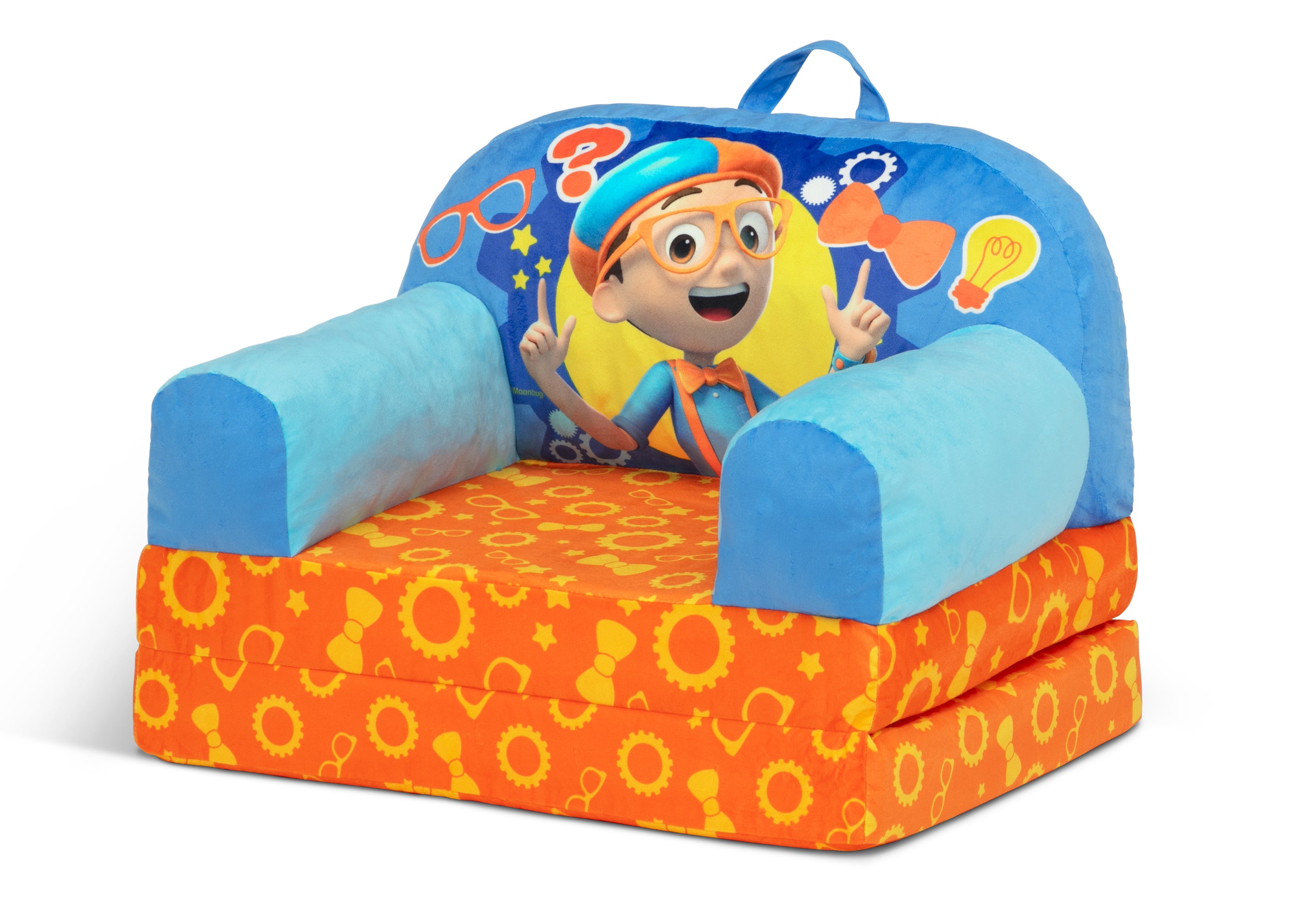 Blippi Cozee Buddy Flip Out Chair - Kids Foldable Lounge Chair for Indoor & Outdoor Use - Perfect for Playroom, Bedroom, Camping, and Backyard Relaxation