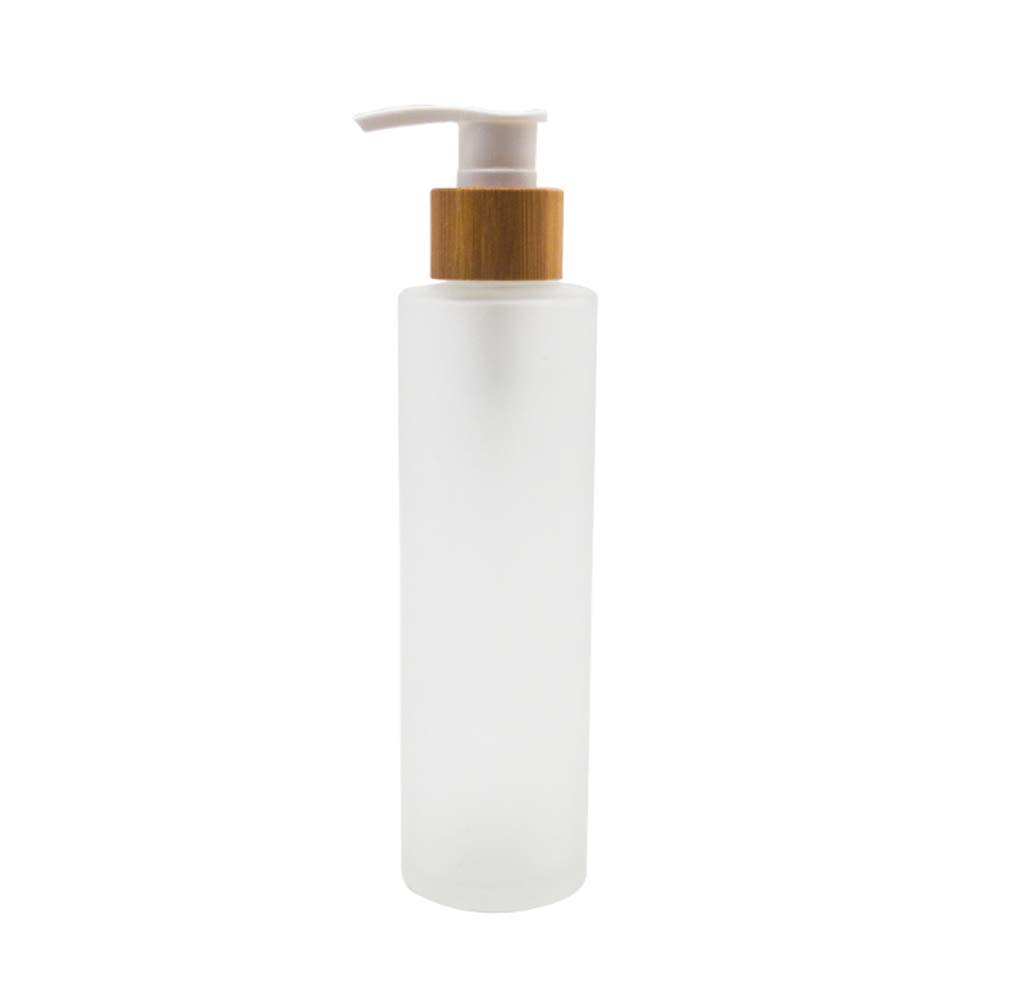 1 PC 150ml/5oz Glass Lotion Bottle with Bamboo Pump Dispenser - Refillable Cosmetic Container for Moisturizer, Cream, Essential Oil & Liquids - Perfect for Bathroom, Spa, Salon & Home Toiletries Organization