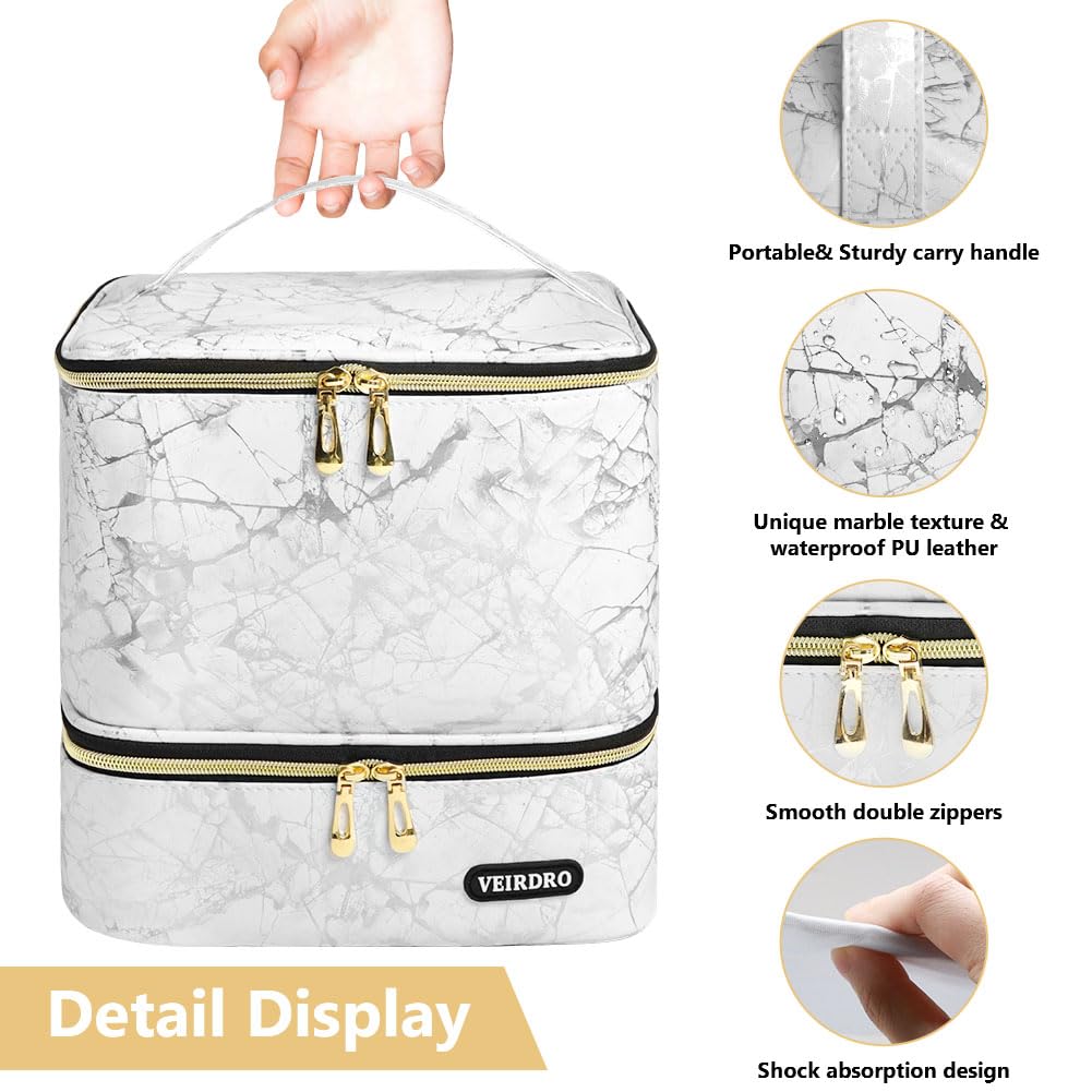 Premium Nail Polish Organizer Case - Holds 30 Bottles (15ml/0.5oz) & Nail Lamp - Large Manicure Storage Bag with Tool Compartments - Perfect for Salon Professionals & Home Nail Care (White)