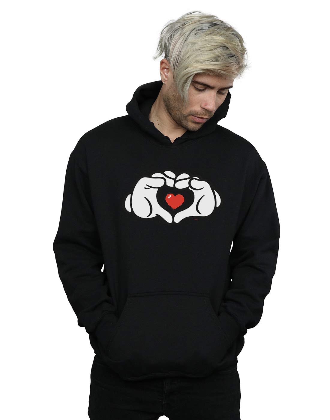 Disney Mickey Mouse Heart Hands Hoodie for Men - Black, Small Size | Cozy Pullover Sweatshirt for Casual Wear & Disney Fans