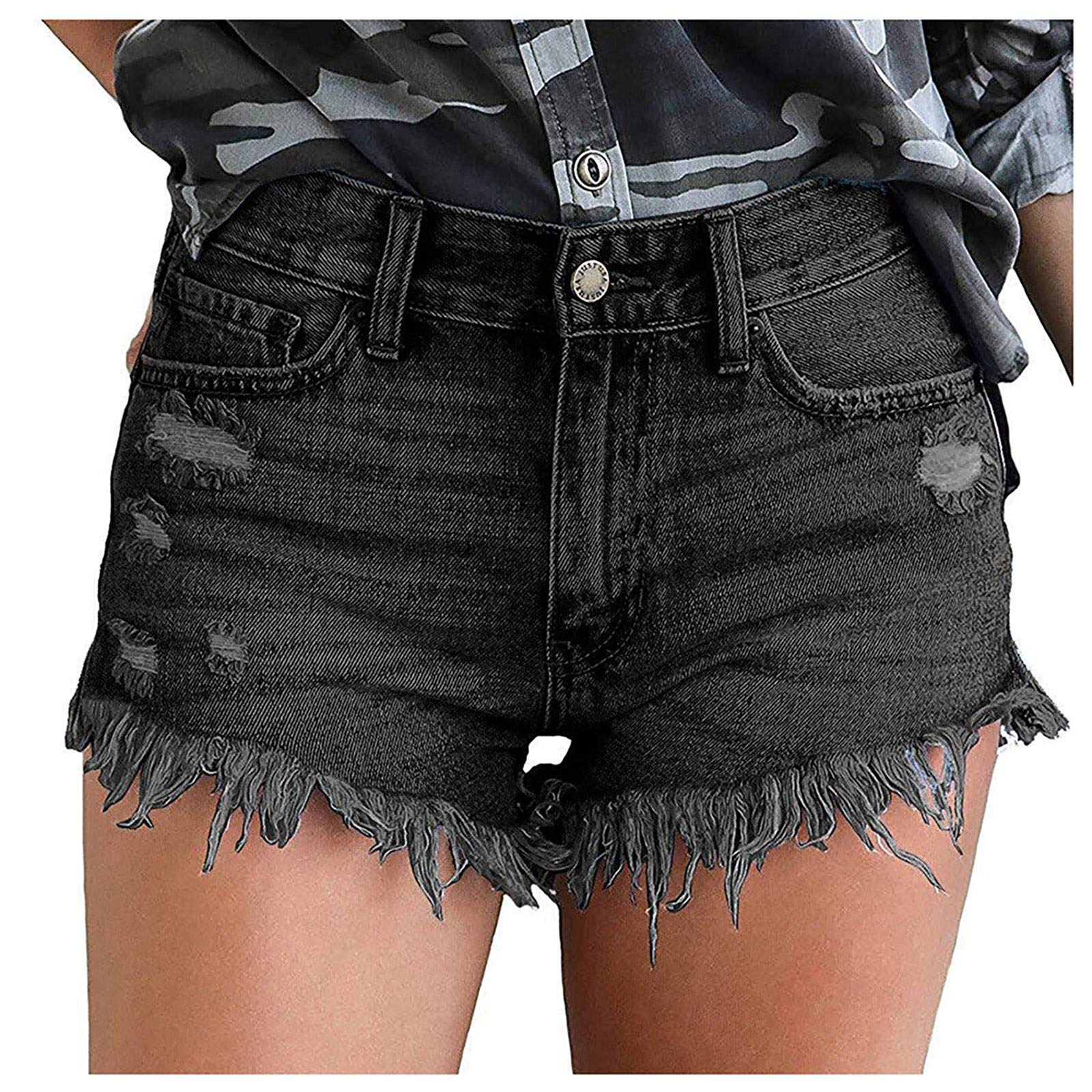 AAZJSS Women's High Waisted Plus Size Denim Shorts - Stretchy Distressed Jean Shorts with Pockets for Casual Summer Wear | Perfect for Beach, Vacation & Everyday Outfits