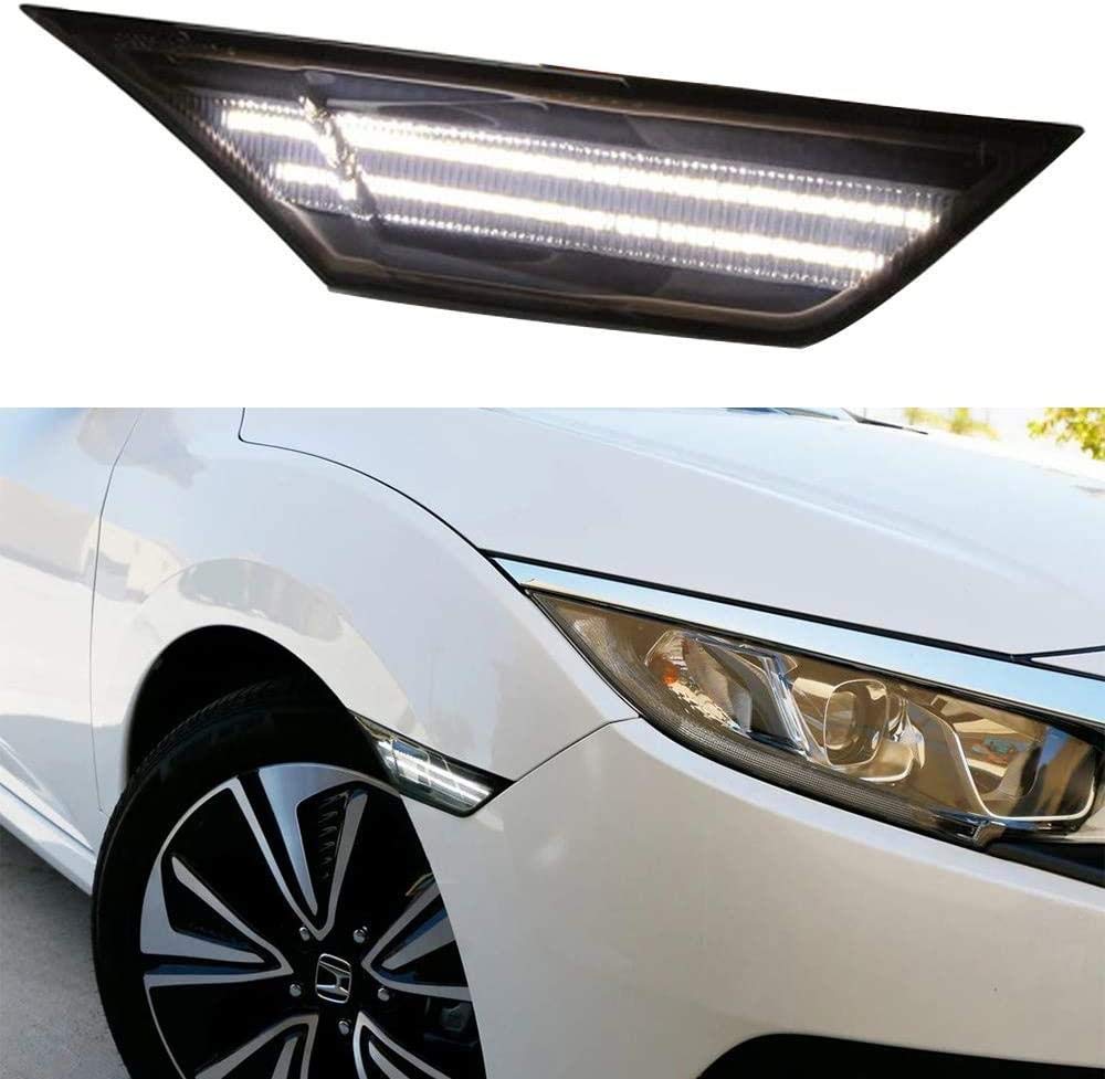 2PCS Switchback DRL Smoke Lens Side Marker Lights - White/Amber LED Bumper Reflector Compatible with Honda Civic | Daytime Running Lights for Enhanced Visibility & Style