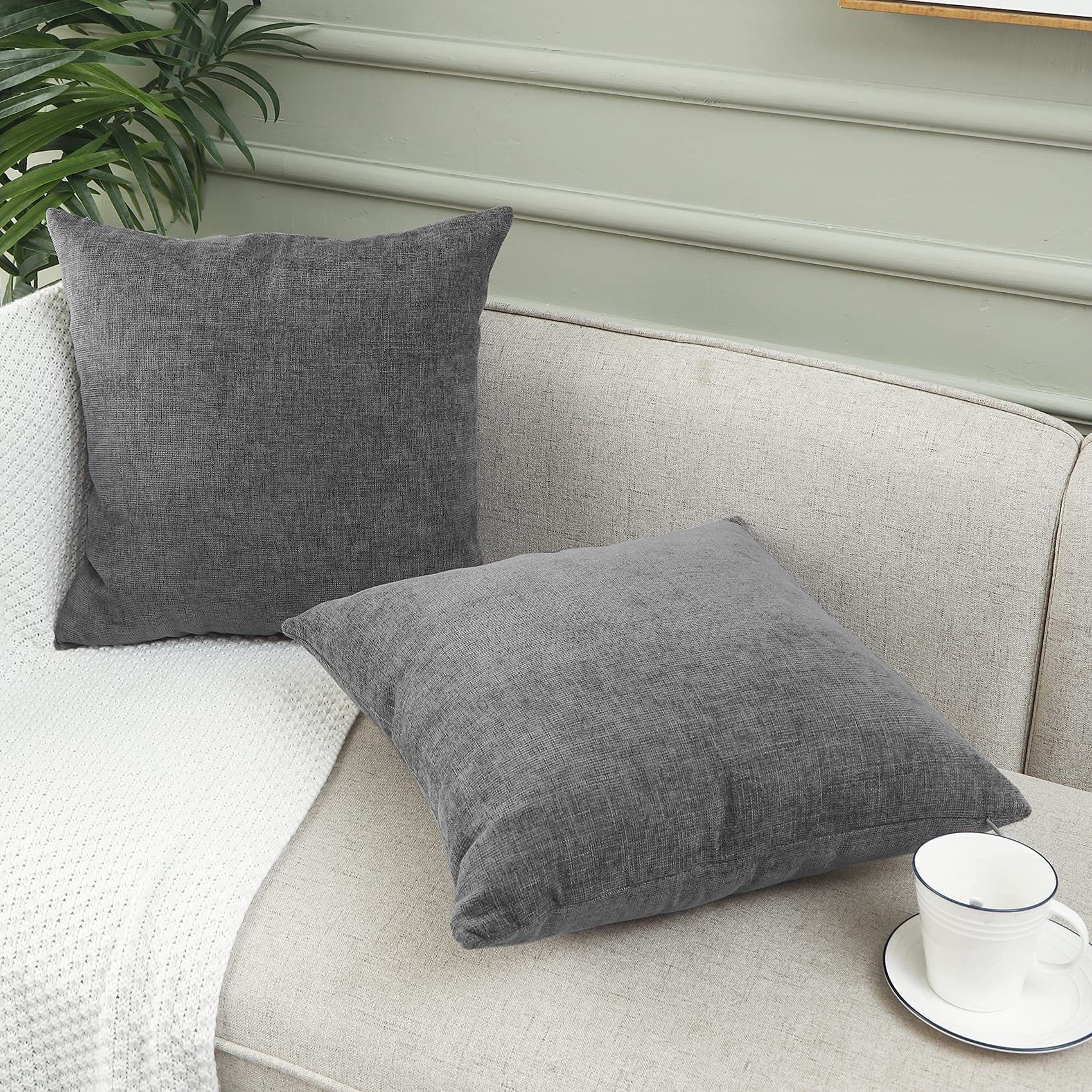 Jepeak Pack of 2 Chenille Decorative Throw Pillow Covers 20x20 Inch - Soft Modern Farmhouse Square Cushion Covers for Sofa, Couch, Bed - Cozy Home Decor in Dimgrey - Perfect for Living Room, Bedroom & Seasonal Decor