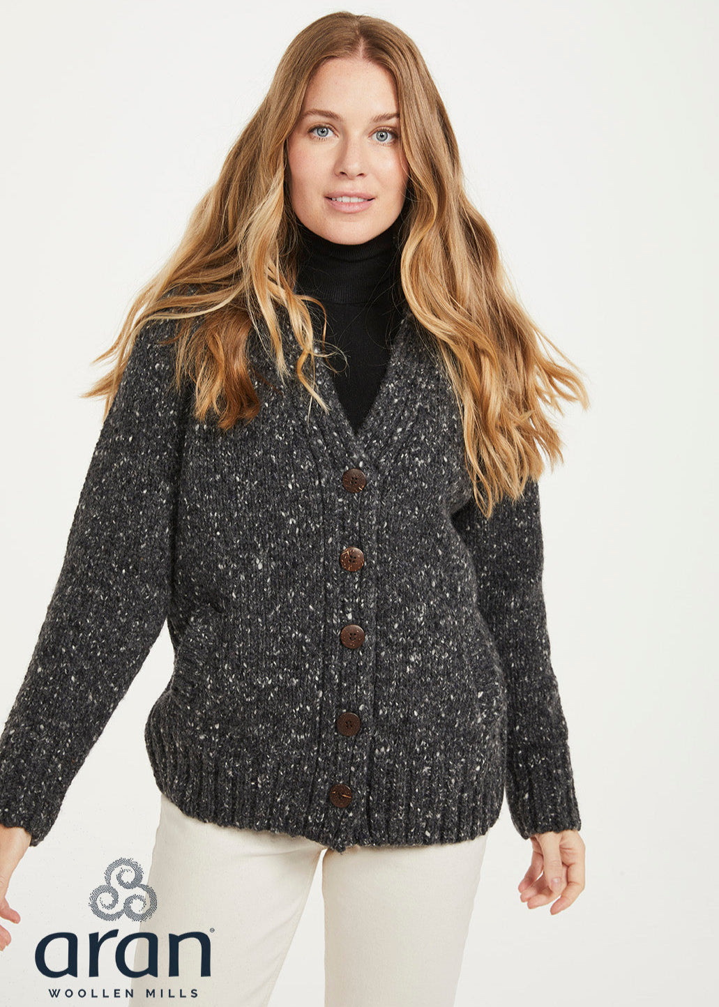 Women's Classic Tweed Cardigan Sweater - Charcoal Gray | Cozy Fall & Winter Knitwear for Office, Dating & Casual Outfits