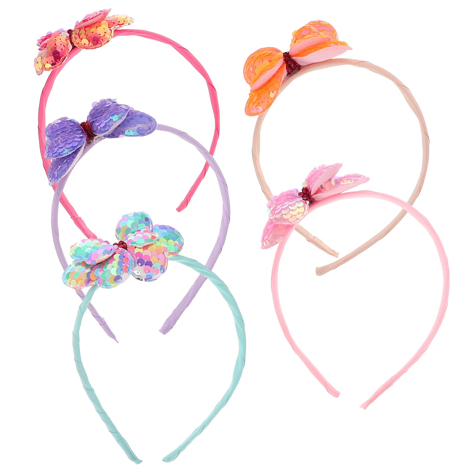 FOMIYES 5pcs Rainbow Butterfly Headbands for Girls - Adjustable Glitter Bow Knot Hairbands with Sequin & No Slip Design | Perfect for Birthday Parties, Daily Wear, School Events & Costume Accessories