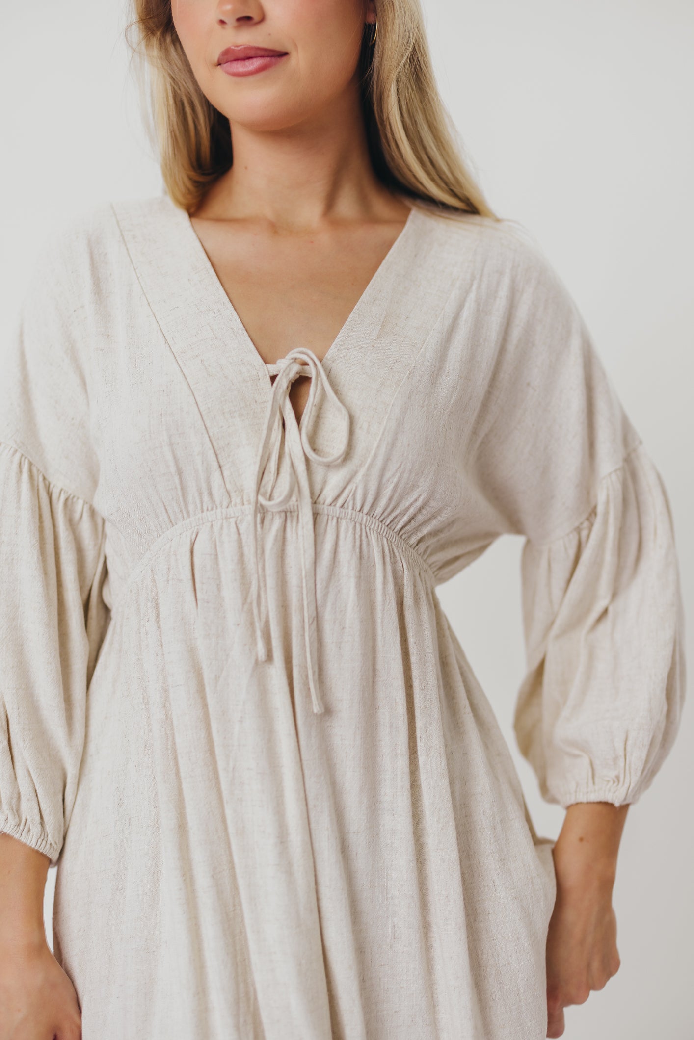 Hunter Linen Blend Midi Dress in Greige - Bump Friendly Maternity Dress with Inclusive Sizing | Perfect for Pregnancy, Nursing, and Everyday Comfort Wear