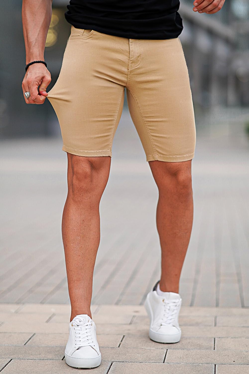 GINGTTO Men's Skinny Stretch Denim Shorts - Slim Fit Stretch Jean Shorts for Men | Perfect for Summer, Casual Wear & Outdoor Activities