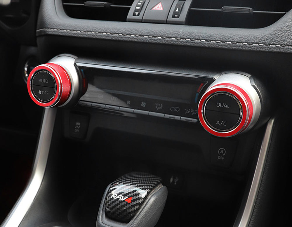 2-Piece Red Aluminum AC Climate Control Knob Covers for 2019-2024 Toyota RAV4 - Interior Car Accessories for Enhanced Style & Comfort (Perfect for Summer & Winter Temperature Control)