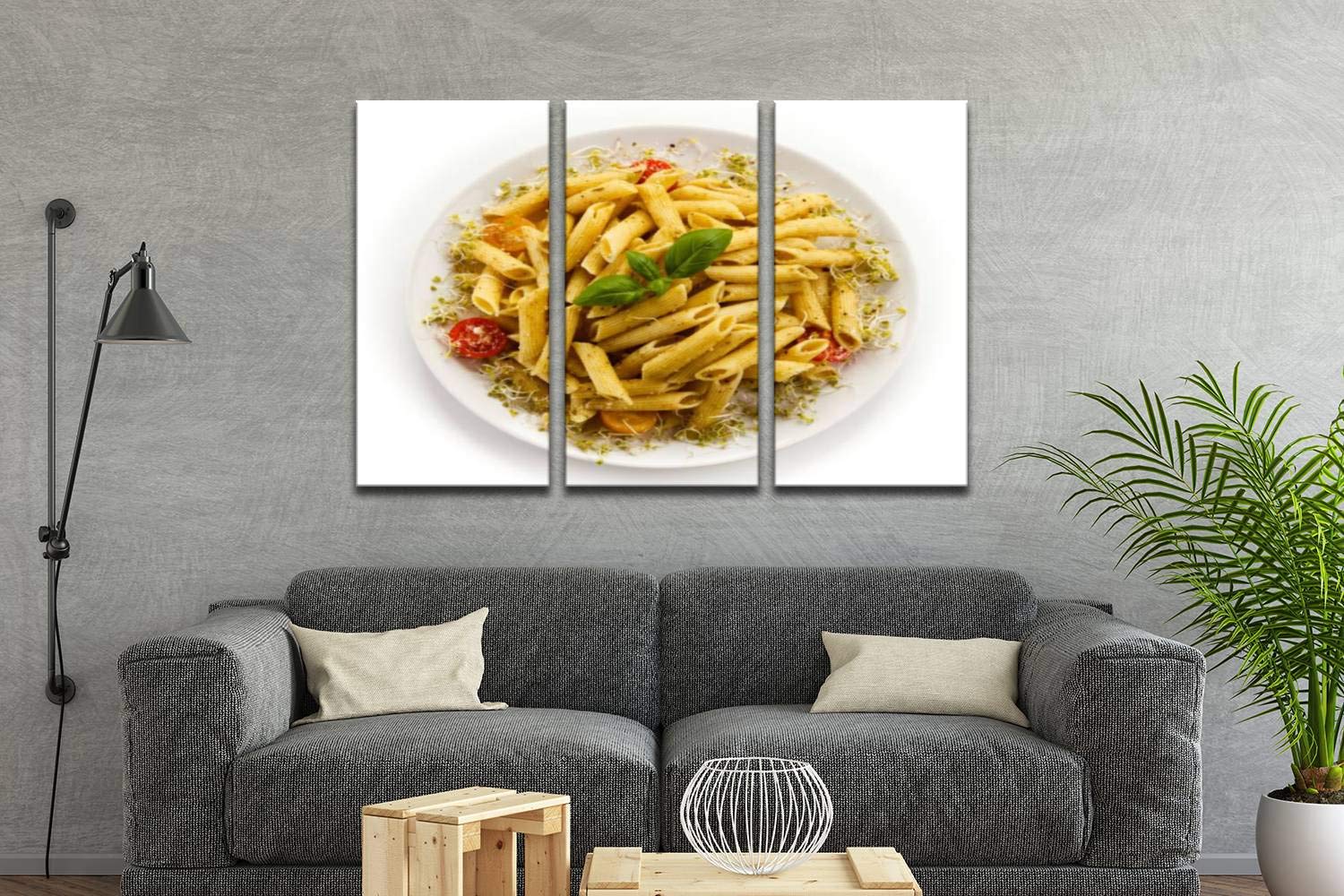 Blaverr 3 Panel Modern Canvas Wall Art - Home Decor Paintings of Penne Pesto Sauce & Vegetables - Ready to Hang for Living Room & Bedroom - Perfect for Kitchen Dining Area & Italian Restaurant Theme Decor