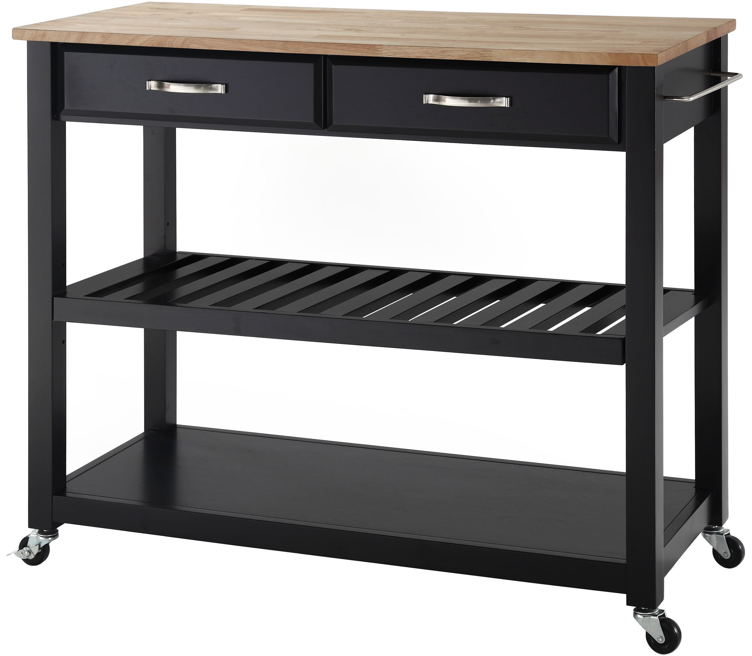 Crosley Black Wood Top Kitchen Rolling Cart with Shelves & Drawers - Microwave Stand, Coffee Bar Station, Prep Cart for Small Spaces - Perfect for Kitchen, Dorm, Office & Apartment Storage
