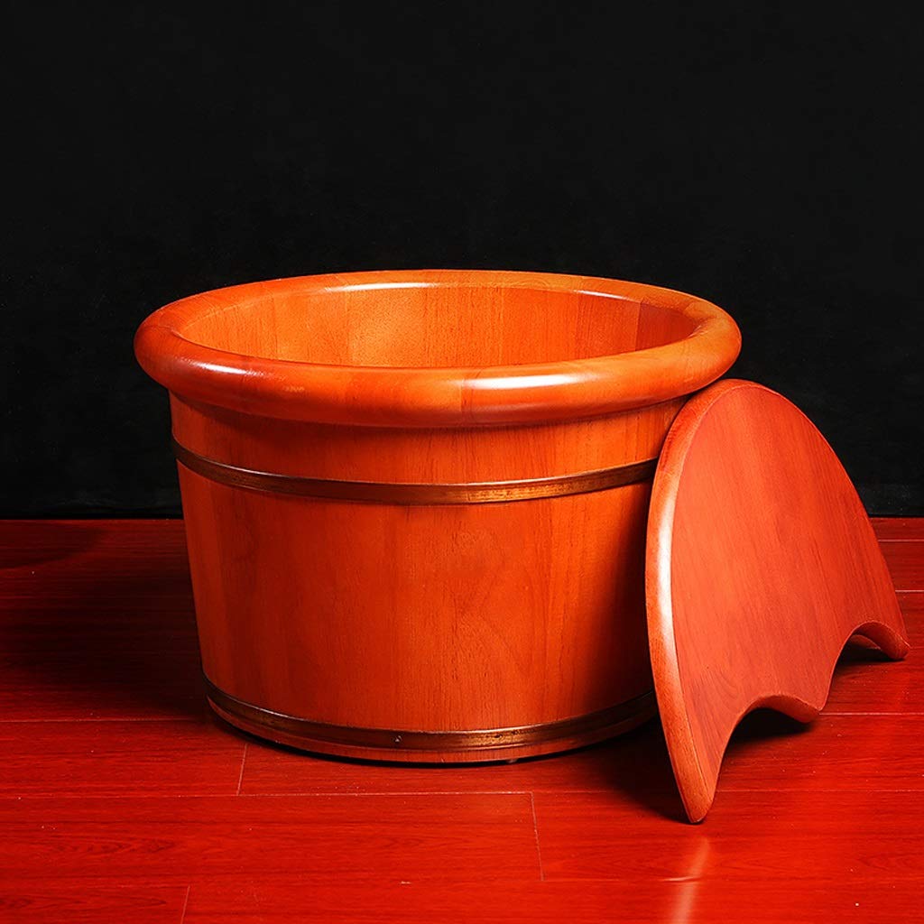 Premium Wooden Foot Bath Bucket - Large Oak Foot Soaking Basin with Lid for Spa & Pedicure | Relaxing At-Home Foot Care for Stress Relief & Callus Removal