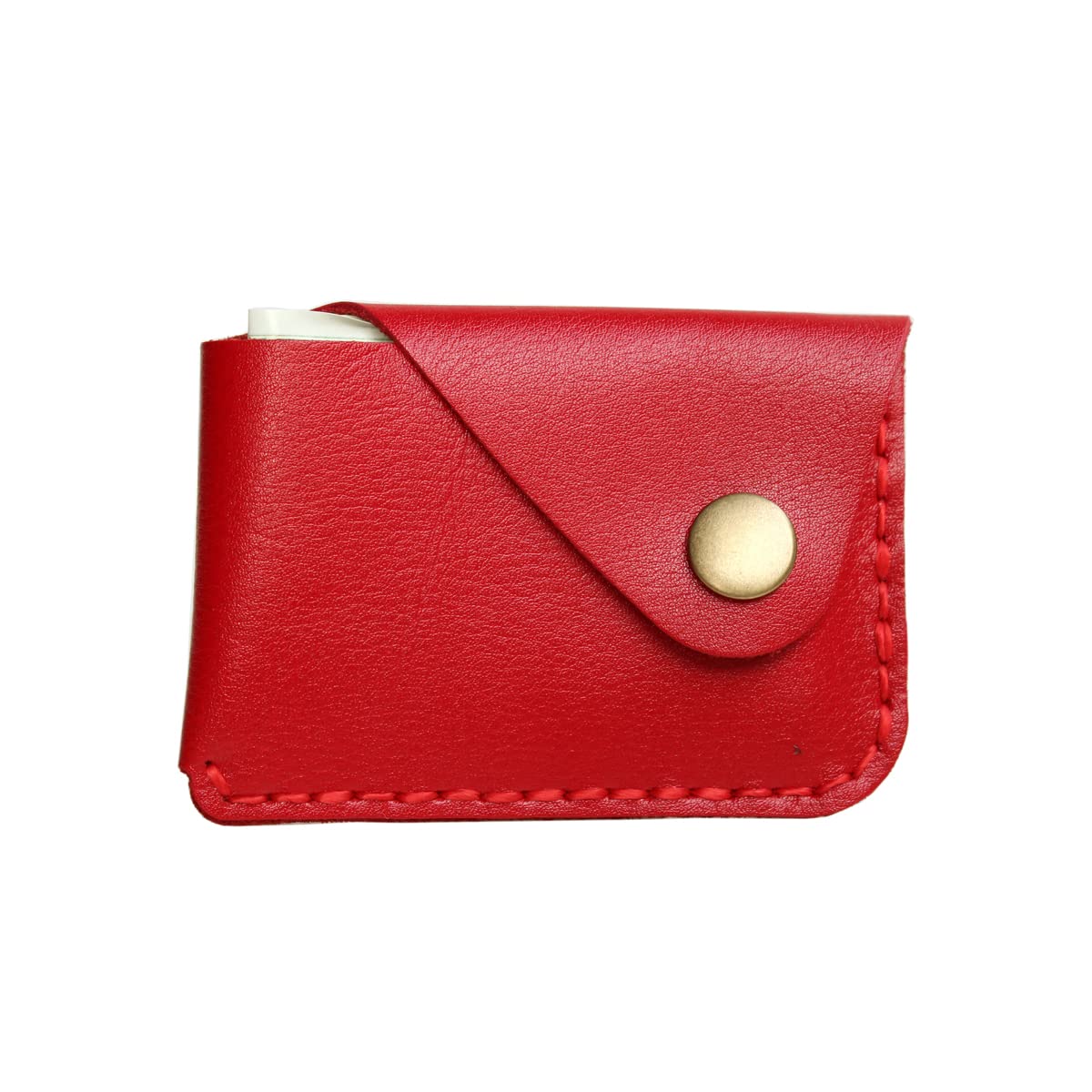 Handmade Genuine Cowhide Slim Minimalist Front Pocket Card Holder - Ultra Thin & Portable RFID Blocking Wallet for Men & Women (Red) - Perfect for Travel, Business & Everyday Use