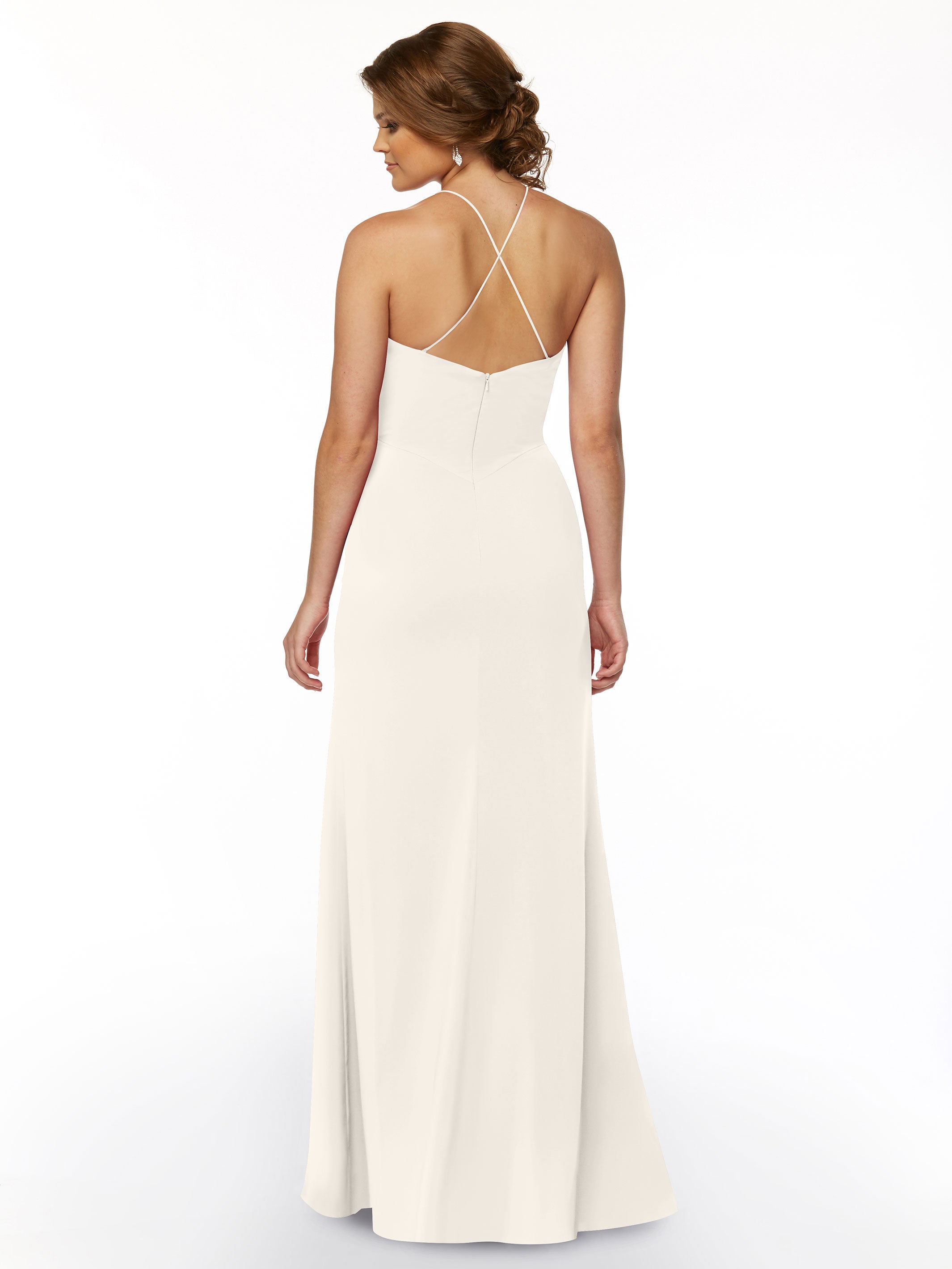 Elegant 83026 Sheath Stretch Chiffon Bridesmaid Dress with Halter Neckline & High Slit - Perfect for Weddings, Formal Events & Evening Parties