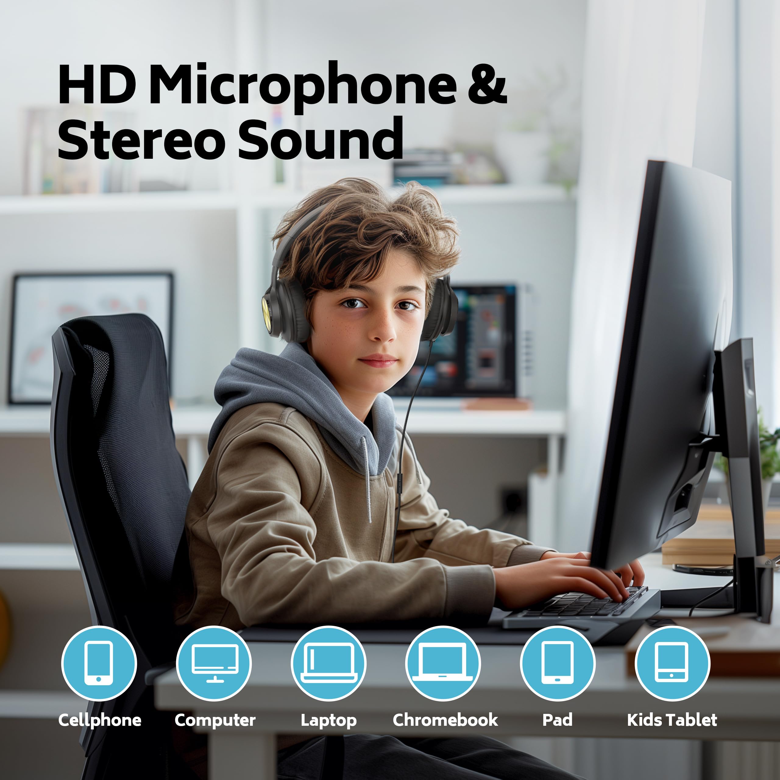 AILIHEN 12-Pack Bulk Wired Headphones for Students - Adjustable Over-Ear Foldable Headset with Microphone, HD Stereo Sound & 3.5mm Jack - Perfect for Classroom, Chromebook, Laptop, Online Learning (Multicolor)