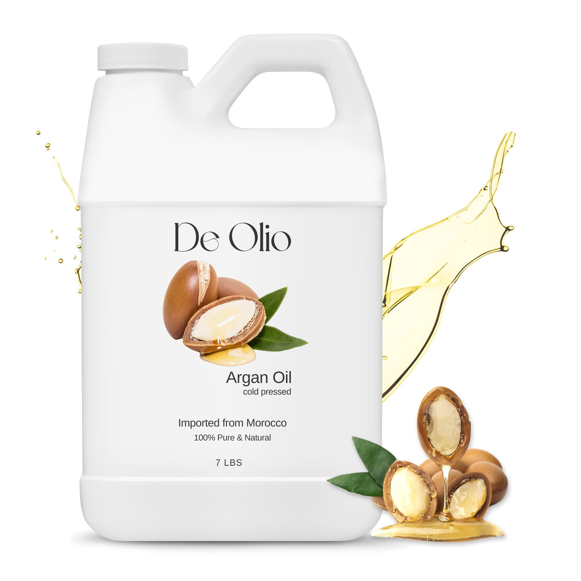 100% Pure Cold Pressed Moroccan Argan Oil for Hair, Skin & Face - Natural Moisturizer & Strengthening Treatment for Dry Scalp & Body - 7 LBS Bulk Size | Perfect for Daily Hair Care, Skin Hydration & Massage Therapy