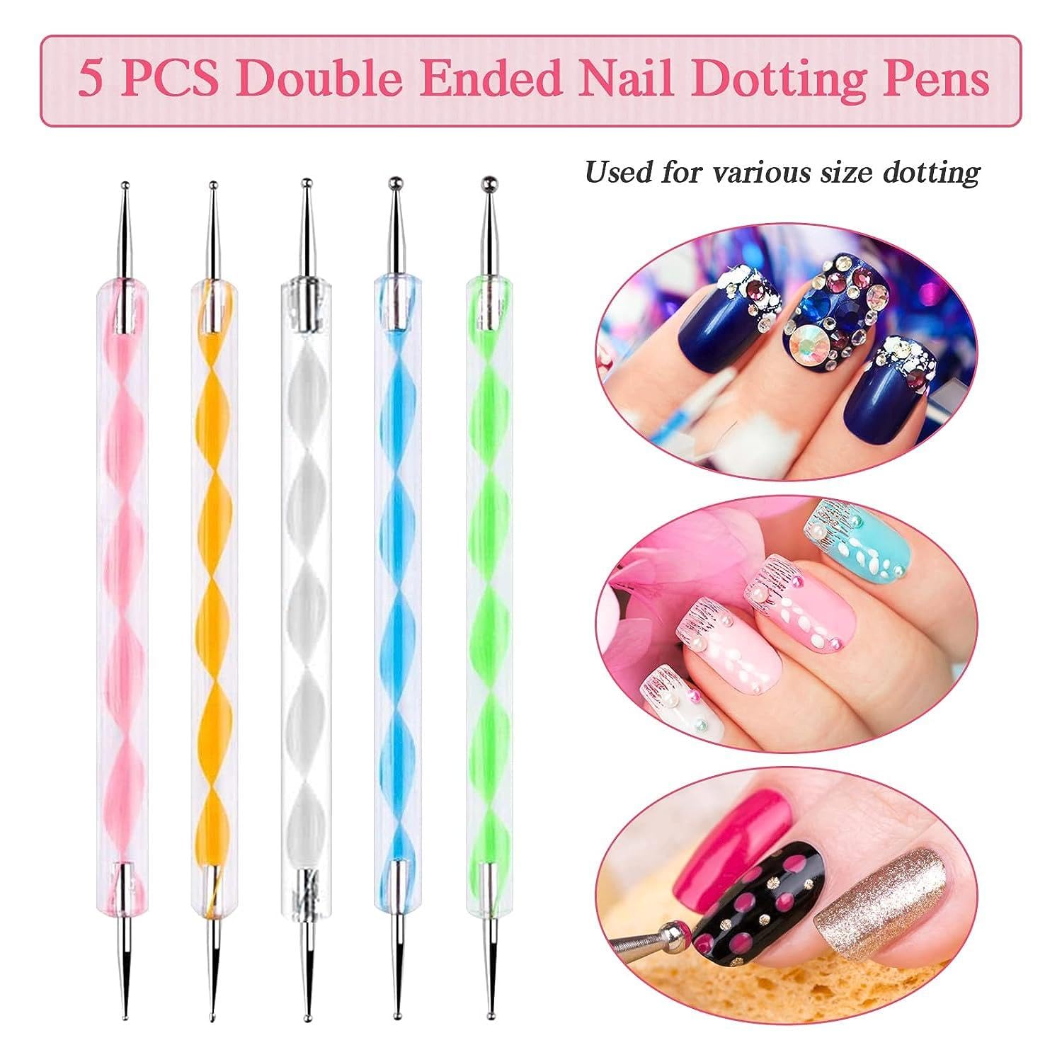 Premium 48-Piece VNZ Nail Art Kit with Glitter Stones, 100 Fake Nails, 2 Decorative Tapes, 15 Brushes & 5 Dotting Pens - Complete DIY Manicure Set for Home Salon, Parties & Gift Giving