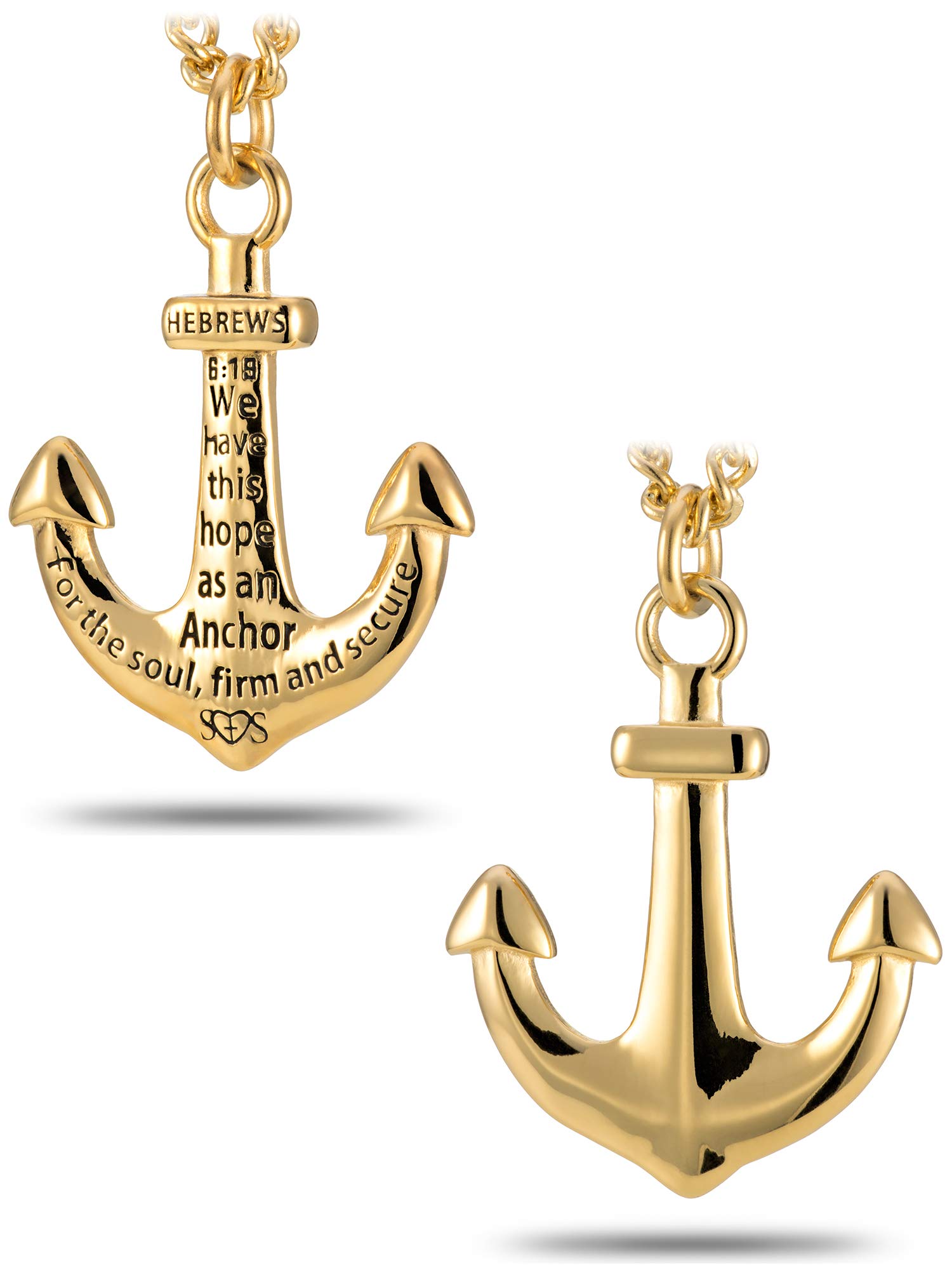 Shields of Strength Women's Gold Plated or Stainless Steel Anchor Necklace with Hebrews 6:19 Bible Verse - Christian Faith Jewelry Gift for Women, Baptism, Confirmation & Daily Inspiration