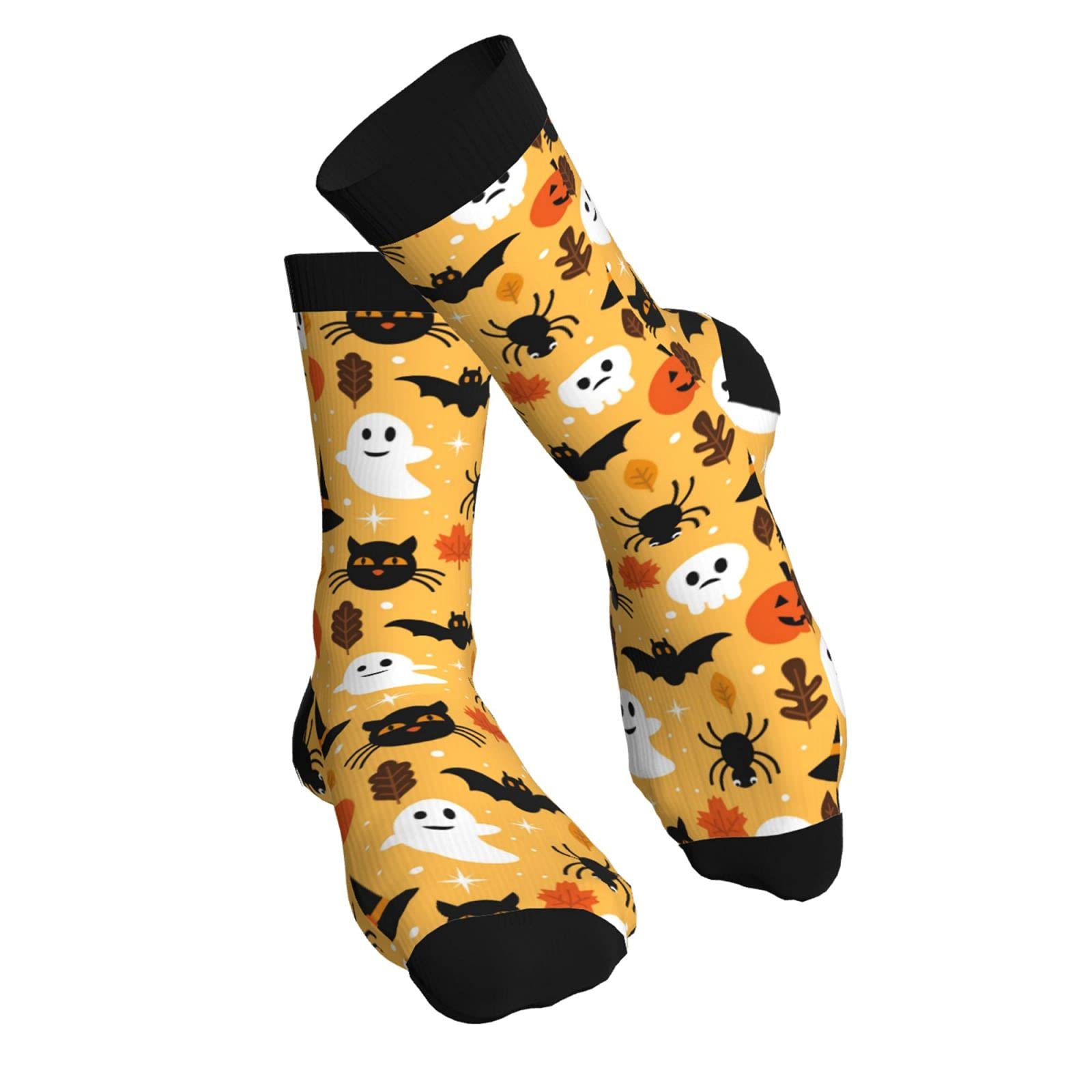 Halloween Ghost Black Cat Funny Compression Socks for Women & Men - Novelty Crew Socks Gift for Nurses, Athletes & Travelers - Perfect for Costumes, Workouts & Long Flights