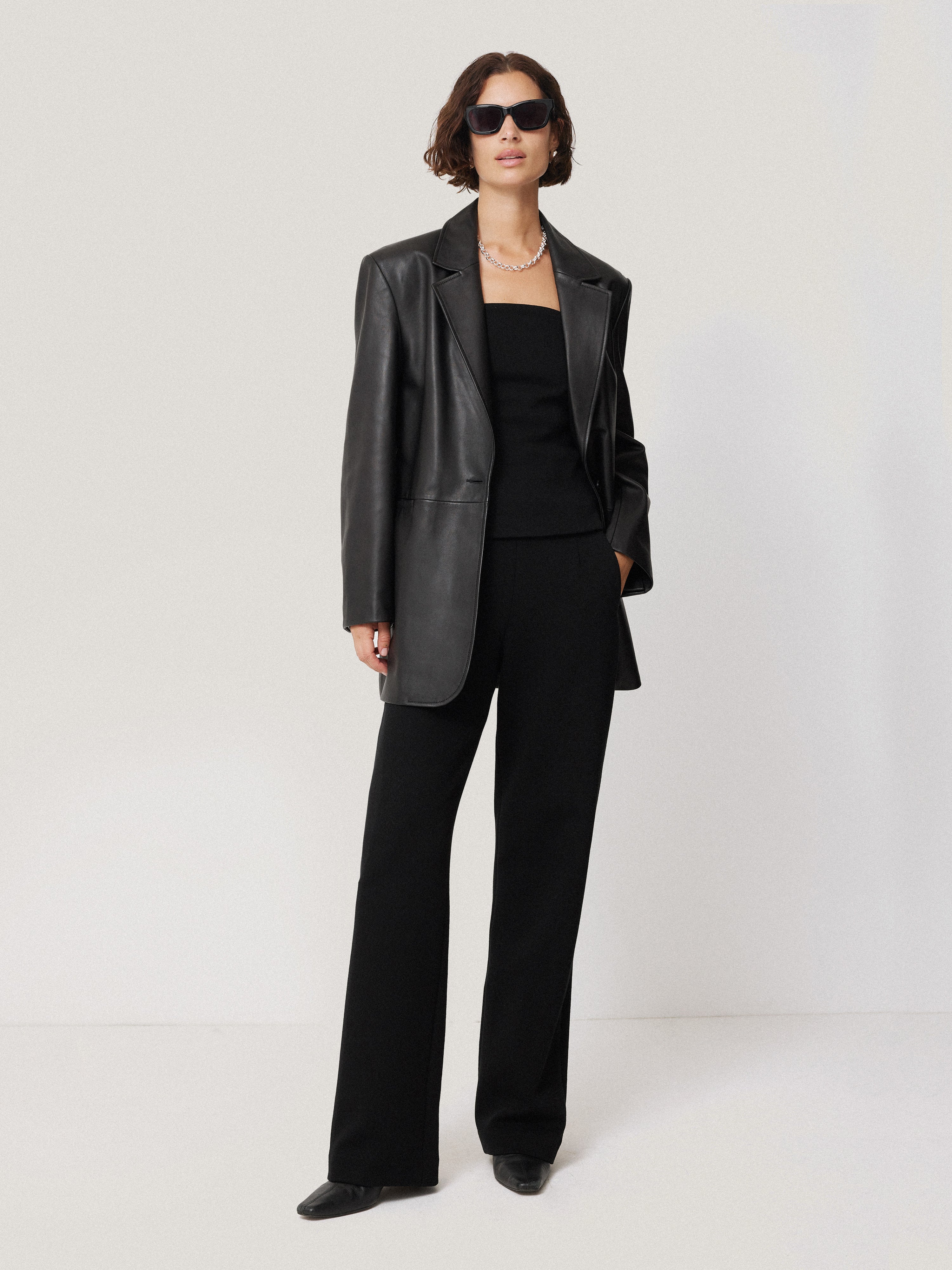 Premium Black Tailored Leather Blazer for Women - Elegant Office Wear & Evening Outfits | Formal Jacket for Business Meetings & Special Occasions