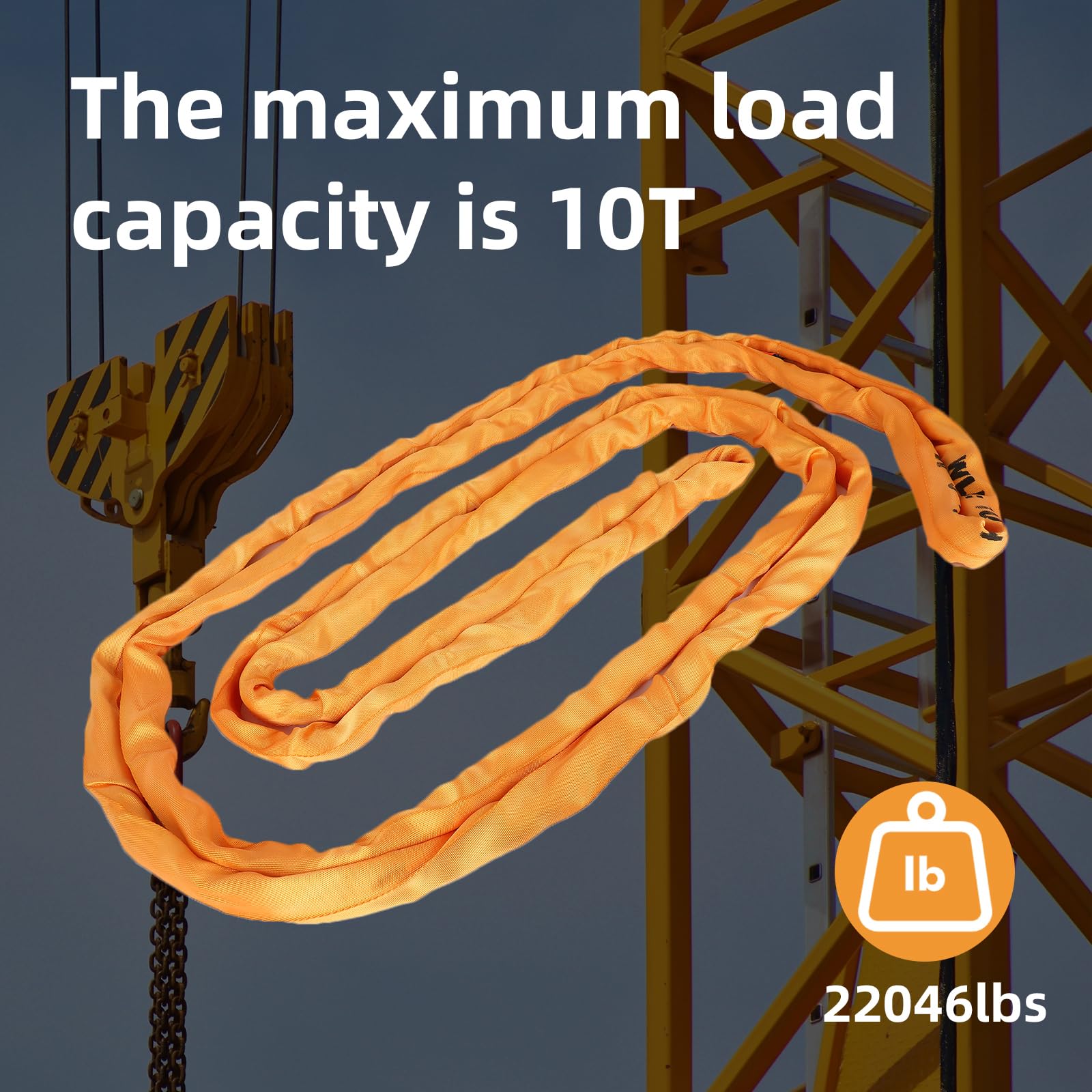 Heavy Duty 20FT Polyester Round Lifting Sling - 22,046 Lbs Vertical, 17,636 Lbs Choker & 44,092 Lbs Basket Capacity - Durable Endless Loop Sling for Construction, Towing & Industrial Lifting