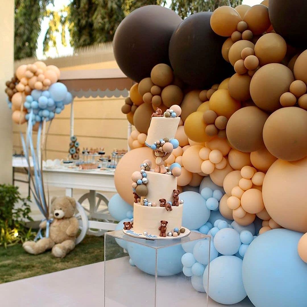 Blue & Brown Coffee Themed Baby Shower Balloon Garland Arch Kit - Gender Reveal, Jungle Teddy Bear Party Decorations for Boys & Girls | Perfect for Baby Showers, Birthday Parties & Gender Reveal Events