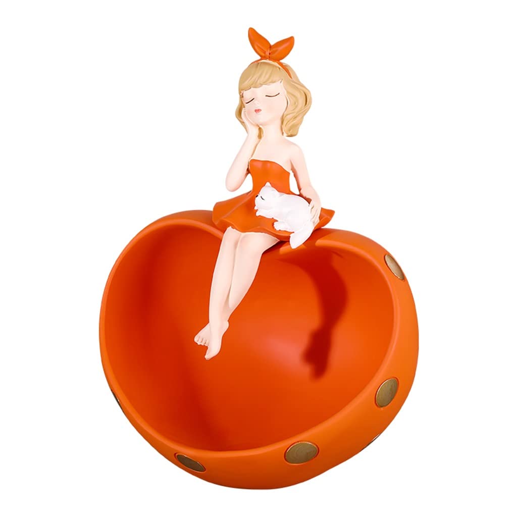 Stylish Resin Key Storage Box & Blowing Bubbles Girl Figurine - Entryway Organizer & Home Office Decor (Orange) | Perfect for Keys, Jewelry & Entry Table Organization