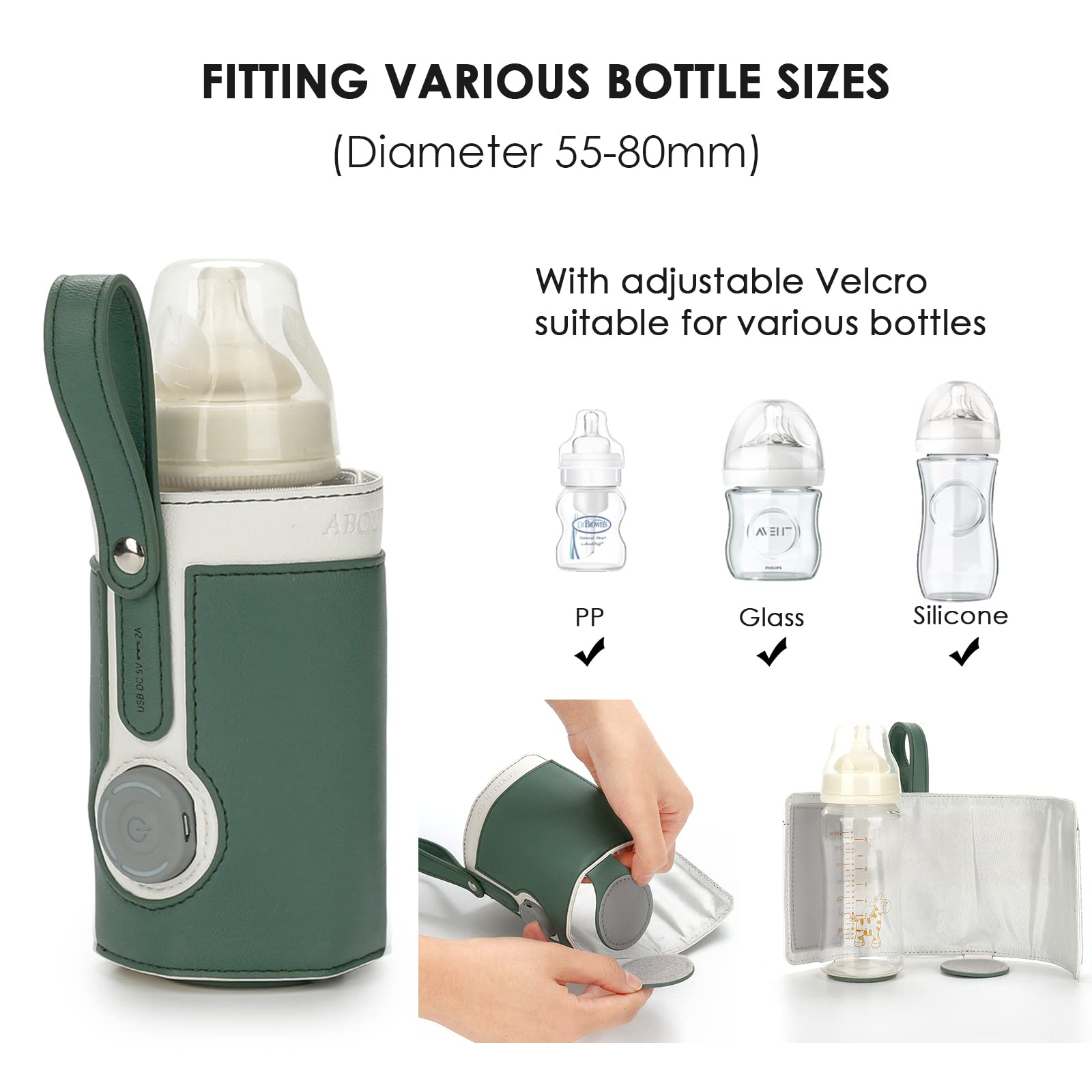 Portable USB Baby Bottle Warmer Bag - 3-Temperature Adjustable Milk Heater & Insulated Travel Thermostat for On-the-Go Parents | Perfect for Car, Stroller & Outdoor Feeding (Green)