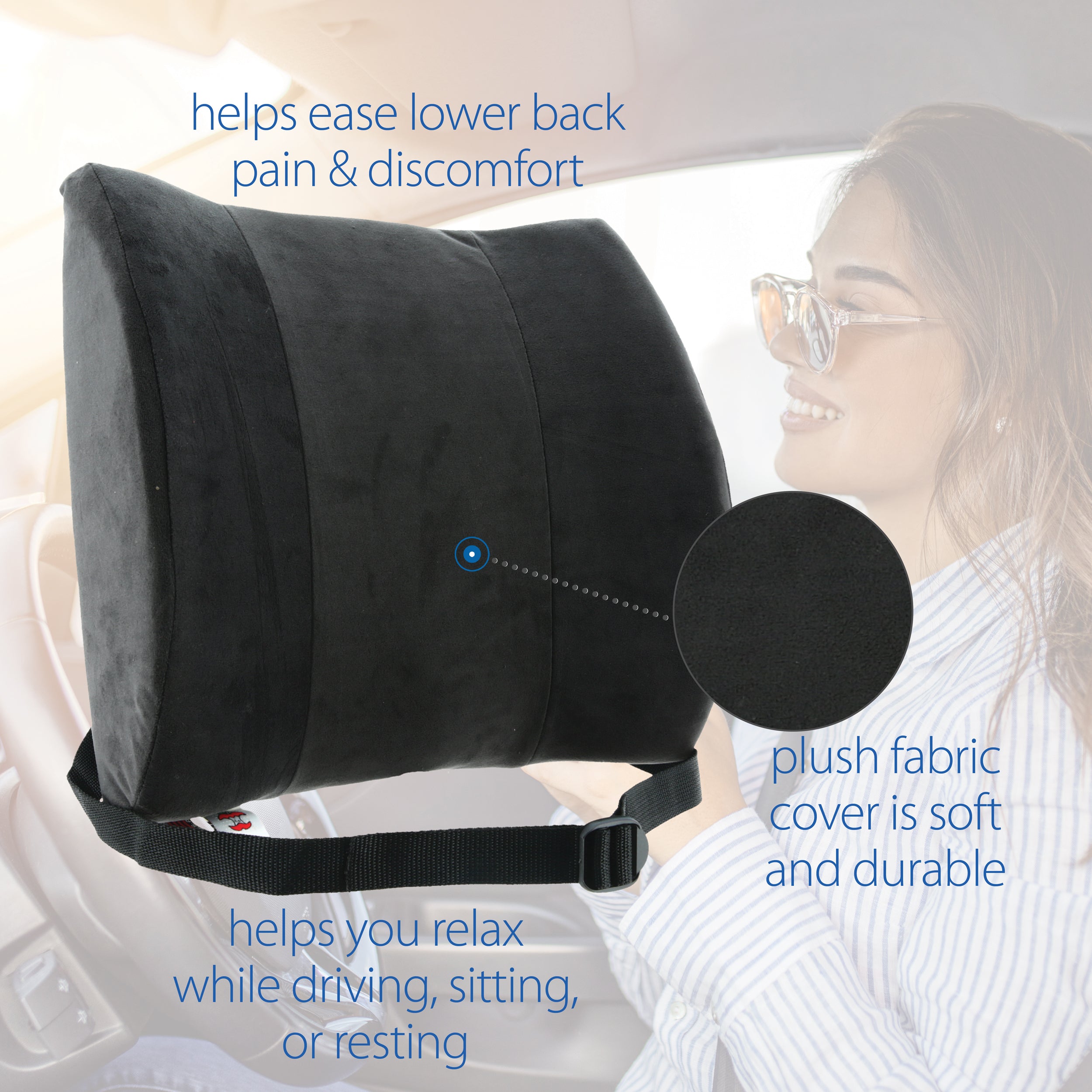 Sitback Rest Deluxe Lumbar Support Cushion - Ergonomic Back Pain Relief Pillow for Office Chair, Car Seat & Home Use - Memory Foam Comfort for Long Sitting Hours
