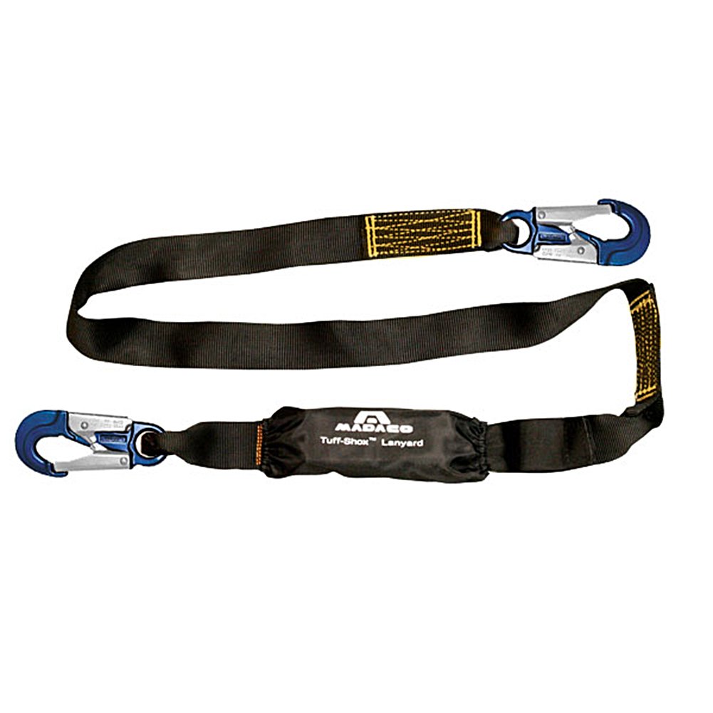 Madaco 6FT Heavy Duty Industrial Safety Lanyard with Snap Hook - ANSI OSHA L-613-02B-AL Certified Fall Protection for Roof Construction | Shock Absorbing Pack for Construction Workers & Roofers