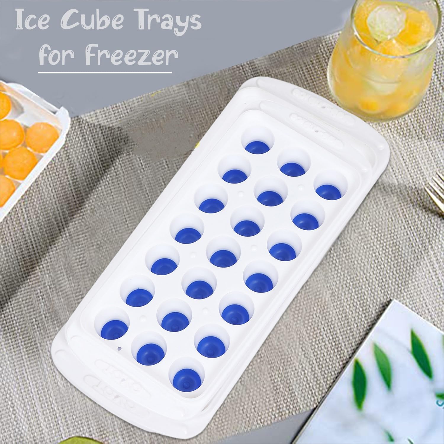 Aashu Silicone Ice Cube Tray with Lid - 21 Cube Stackable, Durable & Dishwasher Safe - Easy Push Ice Molds for Freezer (Blue & Red, Pack of 2) - Perfect for Cocktails, Smoothies & Cold Drinks