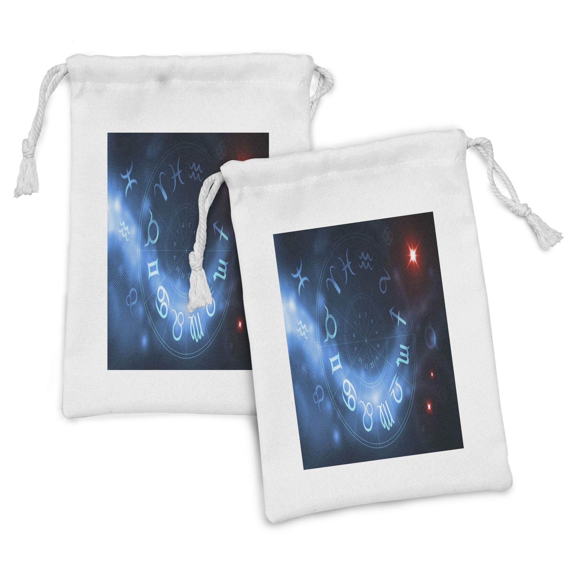 Ambesonne Astrology Fabric Pouch Set of 2 - Horoscope Circle Signs for Virgo, Scorpio, Sagittarius - Small Drawstring Bag for Toiletries, Masks, Jewelry & Party Favors - 9