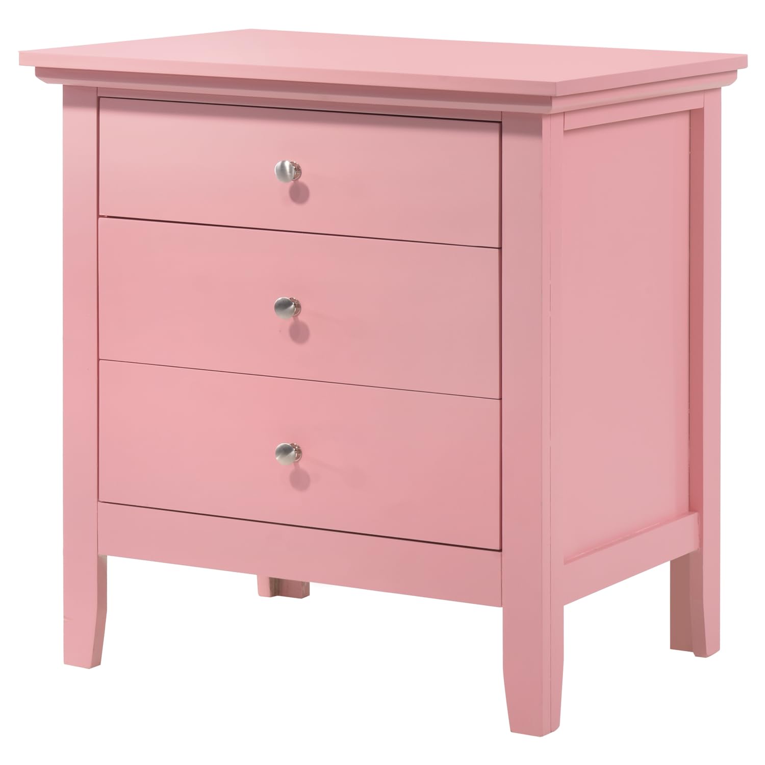 Hammond 3-Drawer Pink Nightstand PF-G5404-N | Modern Bedside Table with Storage | Perfect for Bedroom, Guest Room & Nursery Organization