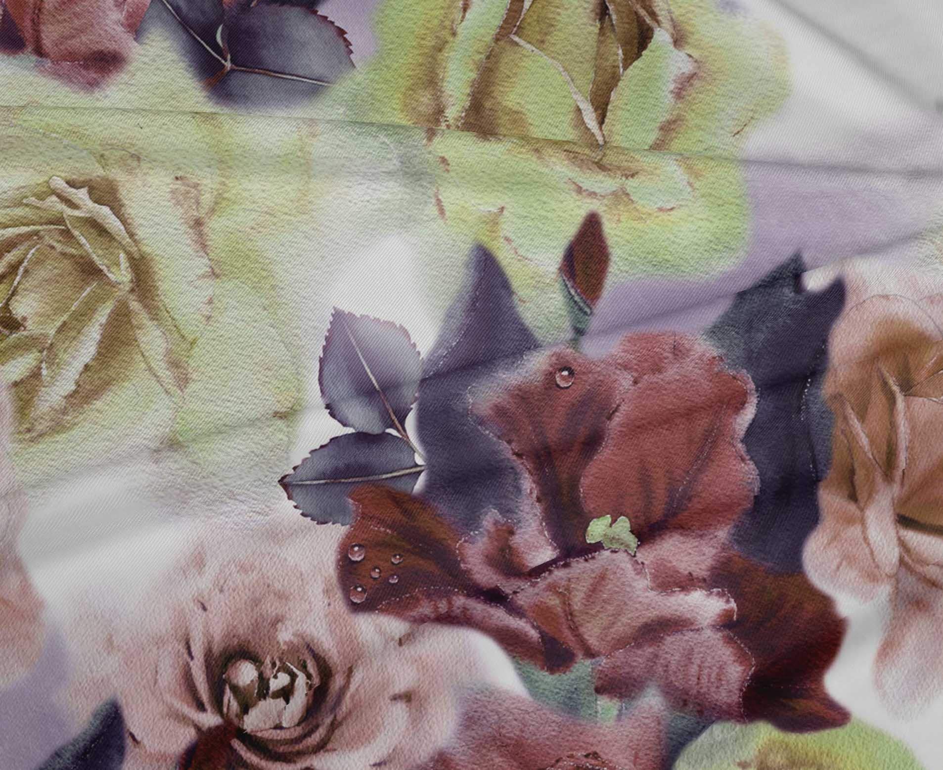 oneOone Polyester Spandex Dark Rose Brown Fabric - Watercolor Leaves & Roses Print - 56 Inch Wide Sewing Material for Dresses, Curtains & DIY Crafts