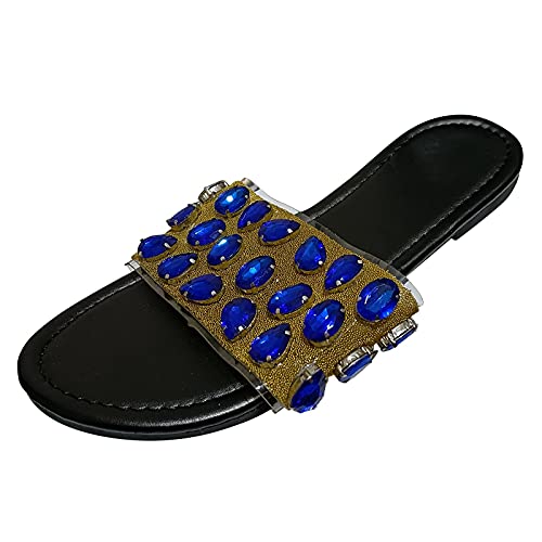 4D Foam Slides for Women - Rhinestone Embellished Casual Sandals with Comfortable Flat Sole (Black, Size 8.5) | Perfect for Beach, Poolside, Spa & Indoor Lounging