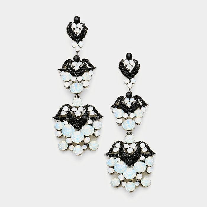 Opal and Black Chandelier Earrings for Women - Elegant Dangle Earrings by Lauren | Perfect for Evening Parties, Weddings, and Special Occasions
